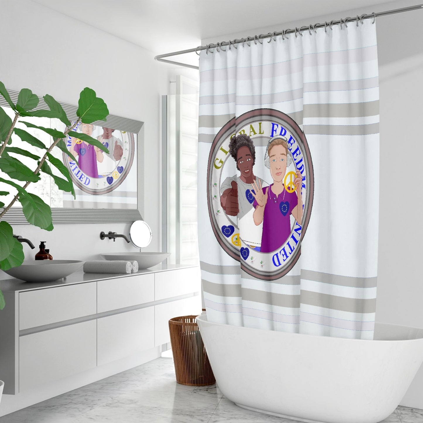 Quick-drying Shower Curtain  GLOBAL FREEDOM UNITED© Men Anti Fascism & Racism EU Wight