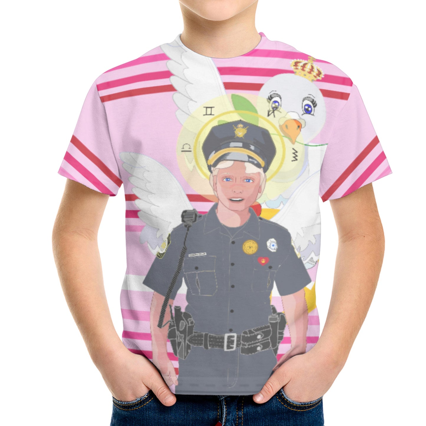 Childrens T-shirt GLOBAL FREEDOM UNITED© Archangel Michael As Policemen Pink1