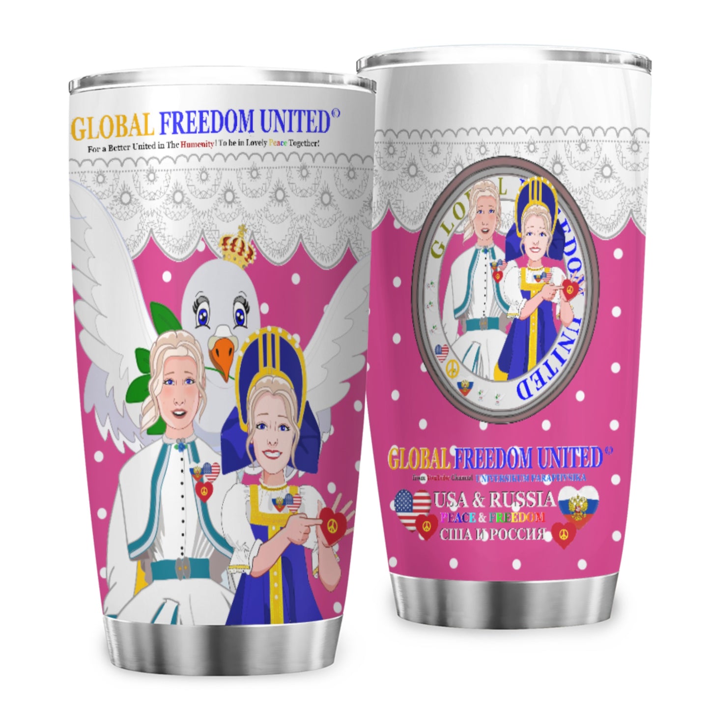 Tumbler GLOBAL FREEDOM UNITED© Women Russia & USA Pink2