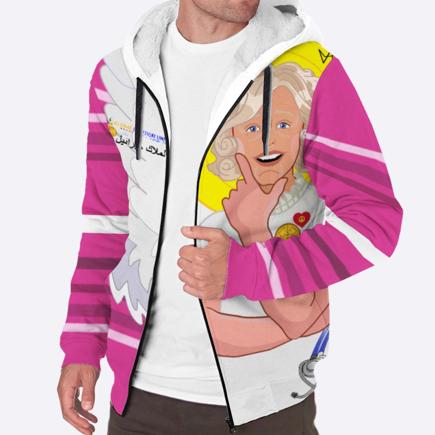 Plush Hoodie GLOBAL FREEDOM UNITED© Archangel Gabriel Arabic Pink2