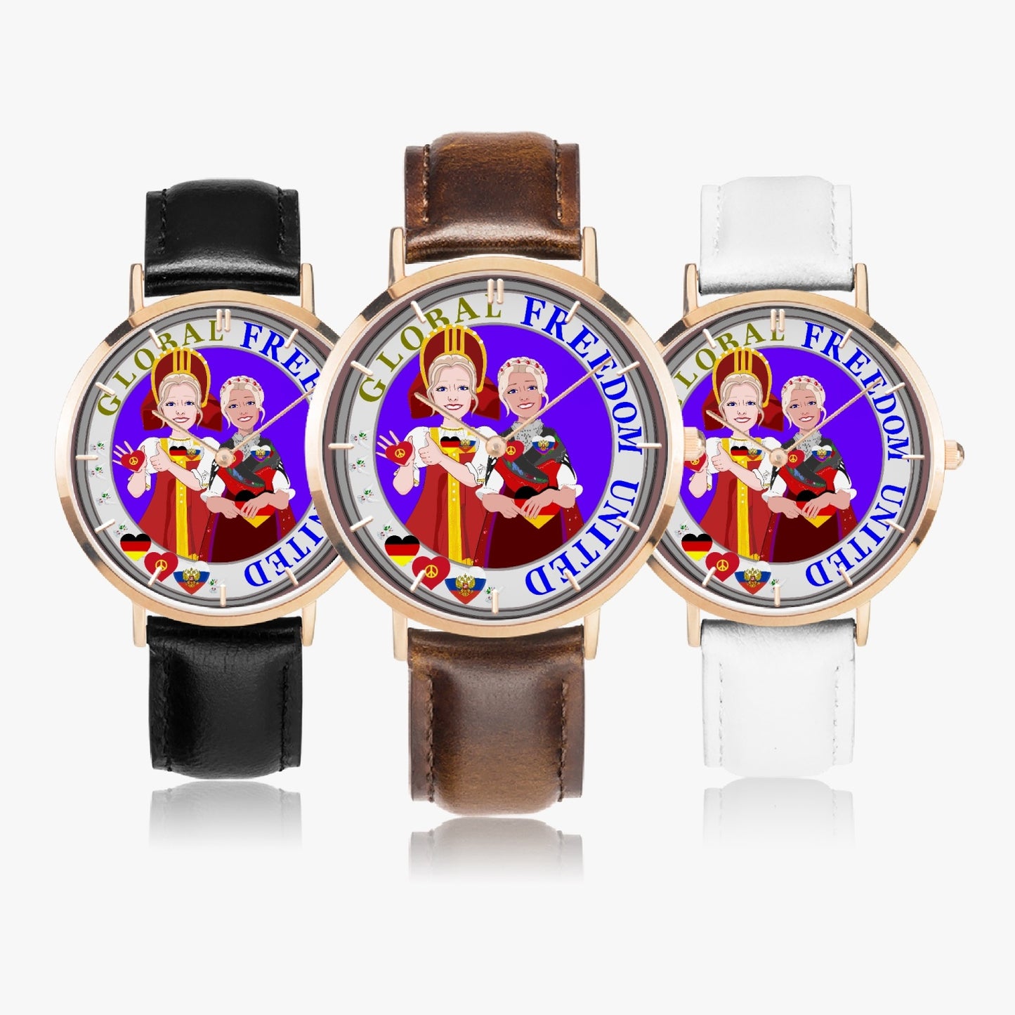 GLOBAL FREEDOM UNITED© Hot Selling Ultra-Thin Leather Strap Quartz Watch (Rose Gold With Indicators) Women Russia & Germany