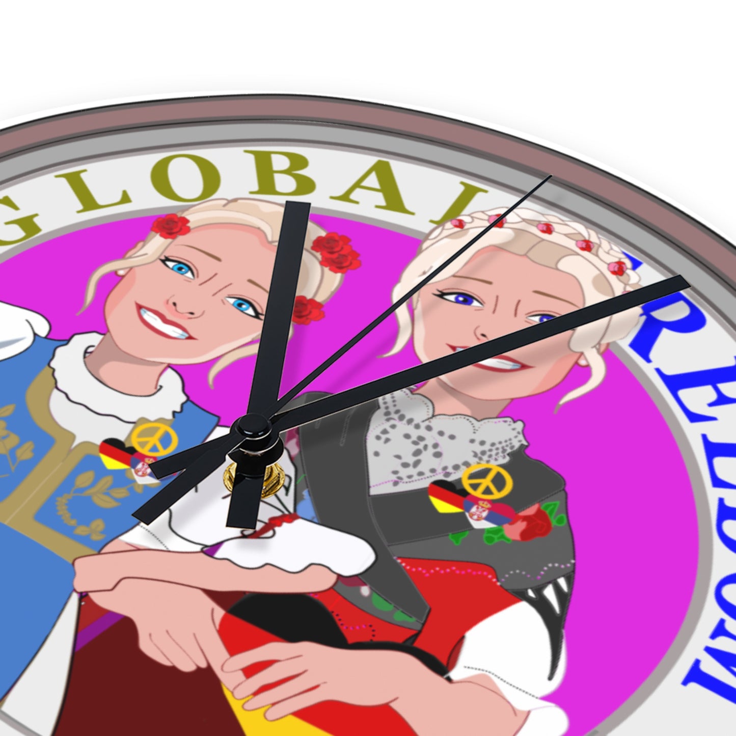 Wooden Wall Clock Without Scale GLOBAL FREEDOM UNITED© Women Serbia & Germany V2
