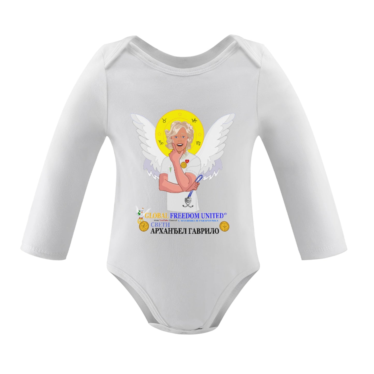 Baby Long-sleeve Bodysuit GLOBAL FREEDOM UNITED© Archangel Gabriel 2 Serbia