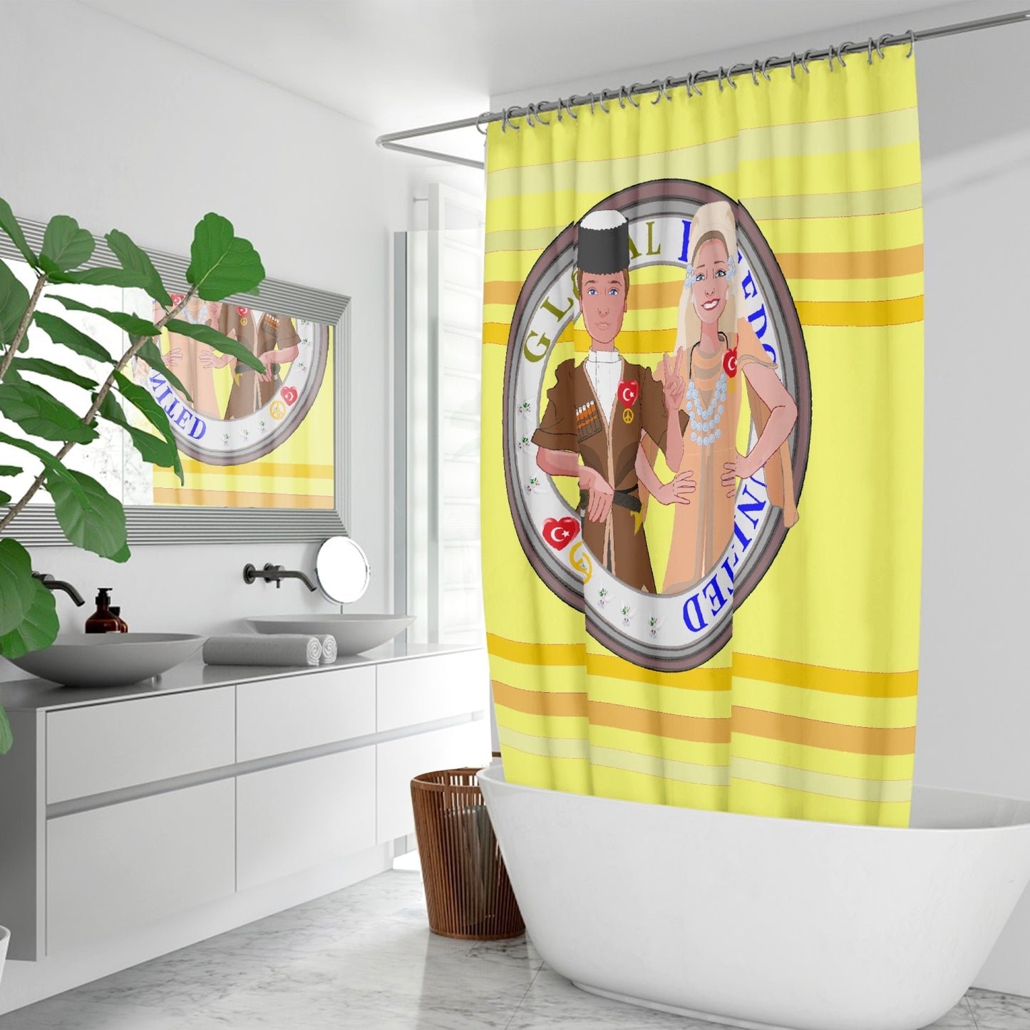 GLOBAL FREEDOM UNITED© Couple Turkey Yellow - Quick-drying Shower Curtain
