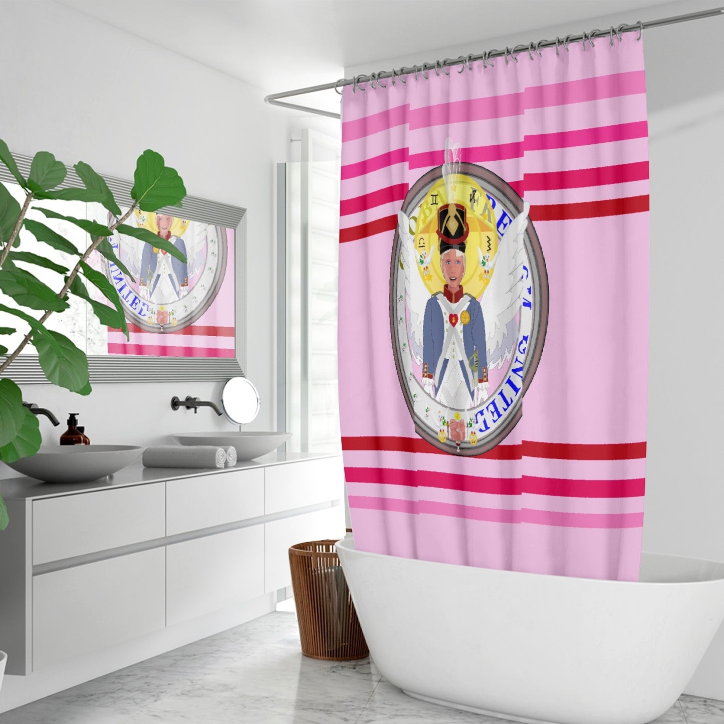 Quick-drying Shower Curtain GLOBAL FREEDOM UNITED© Archangel Michael Version 3 Pink1