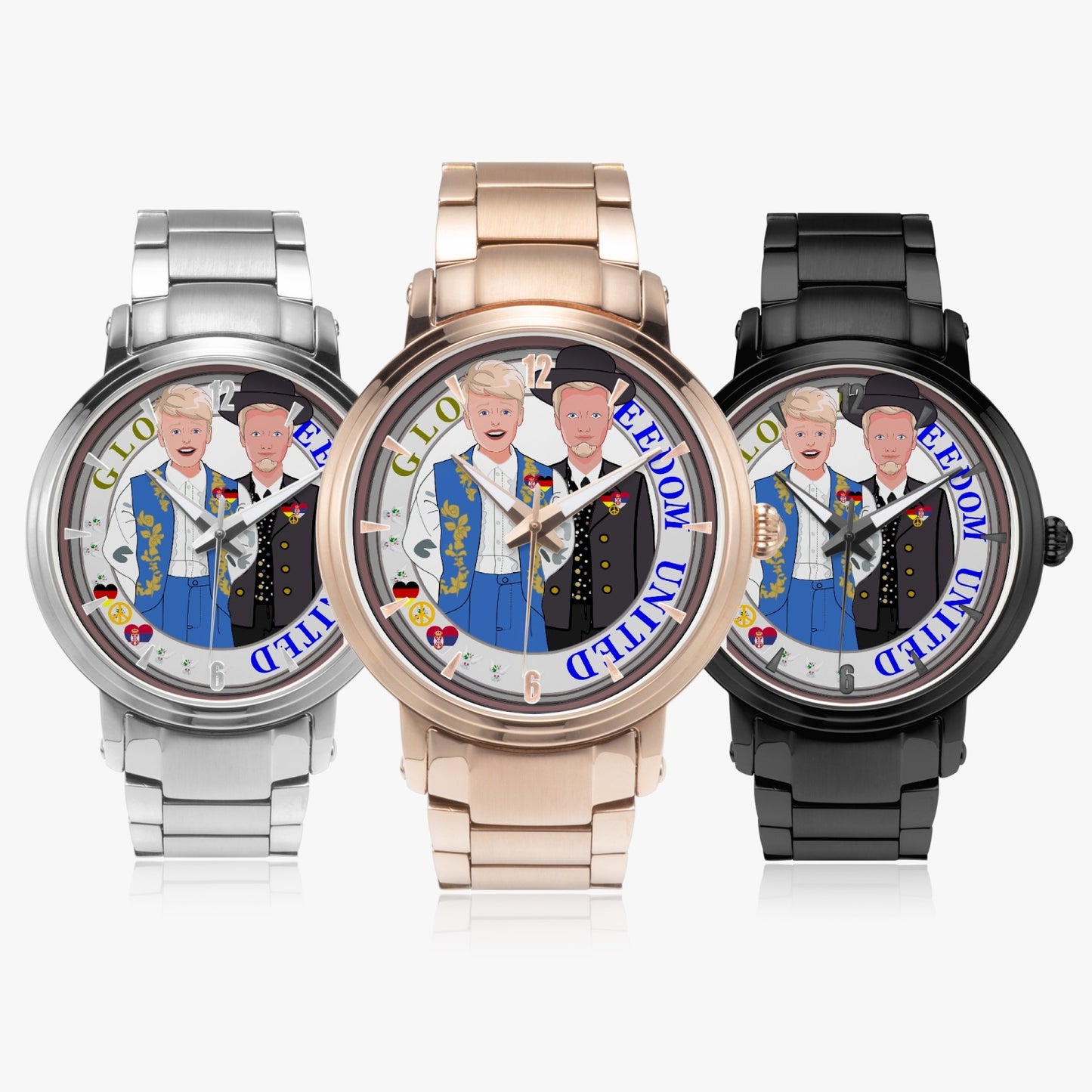 GLOBAL FREEDOM UNITED© New Steel Strap Automatic Watch (With Indicators) Men Serbia & Germany