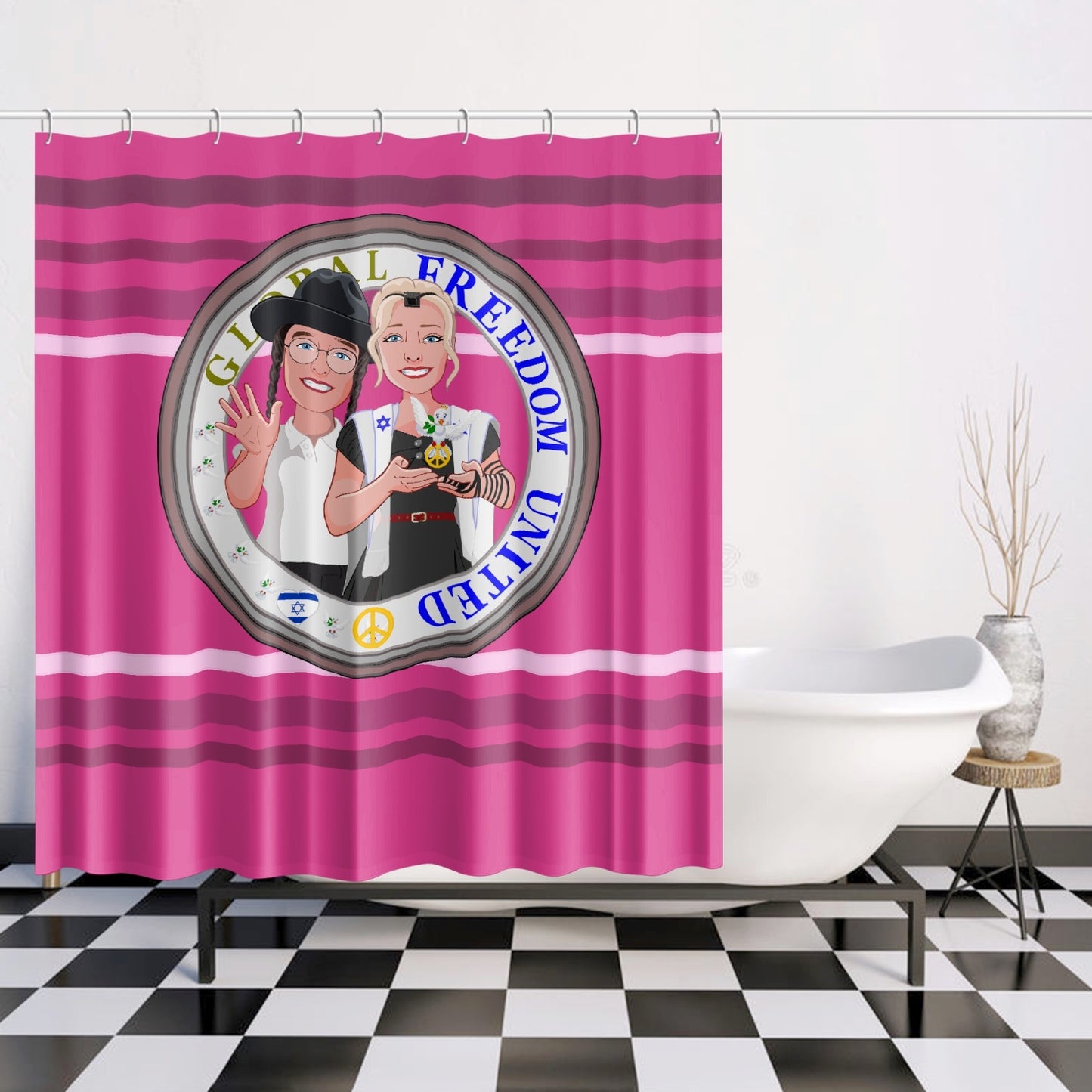 GLOBAL FREEDOM UNITED© Couple Israel Pink2 - Quick-drying Shower Curtain