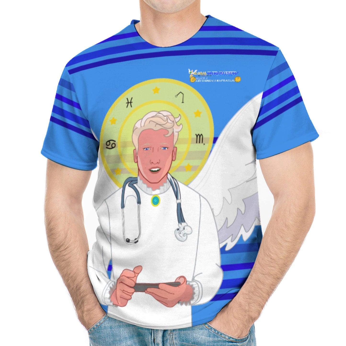 Men´s T-shirt GLOBAL FREEDOM UNITED© Archangel Rafael Old Latin Deep Blue