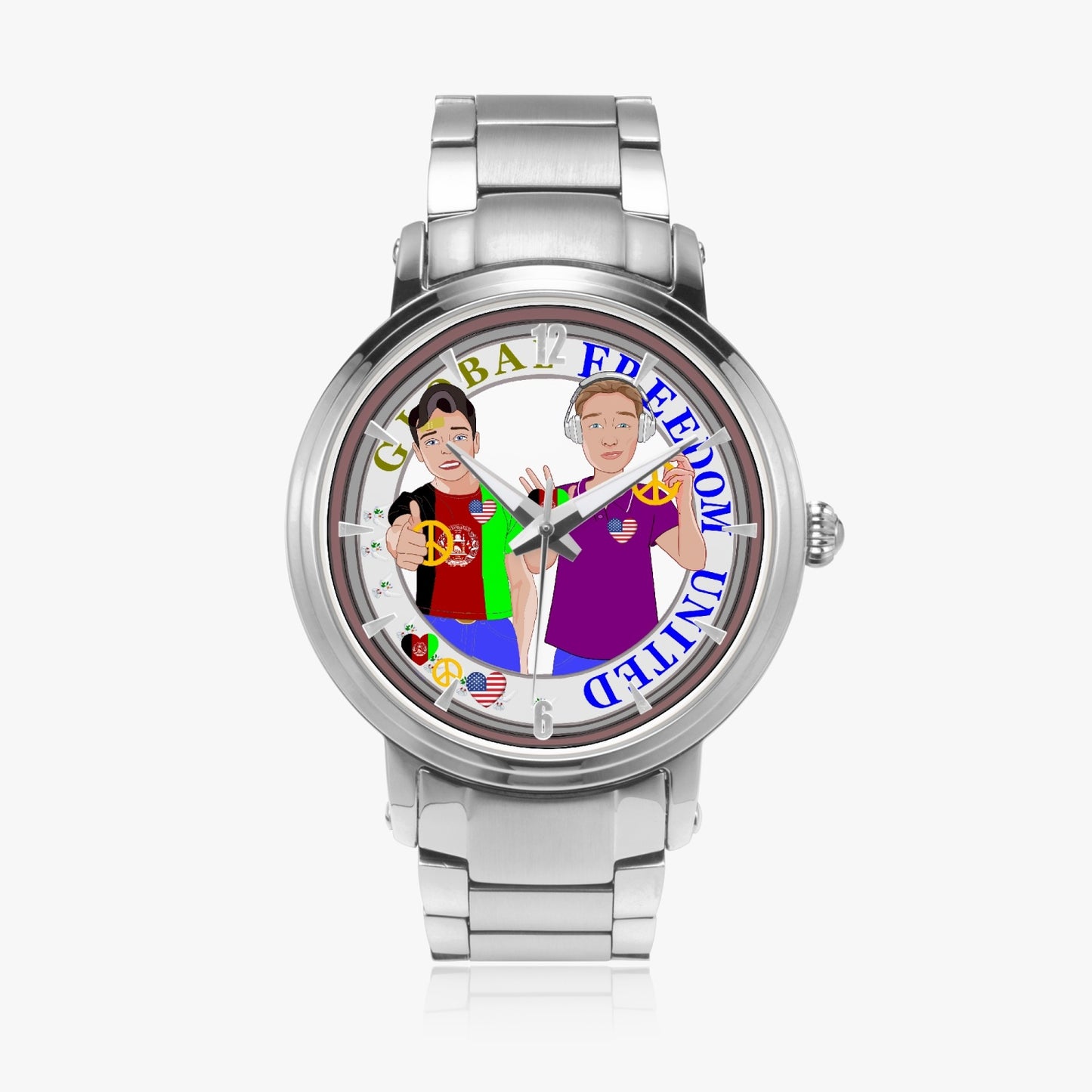 GLOBAL FREEDOM UNITED© New Steel Strap Automatic Watch (With Indicators)Men Afghanistan & USA