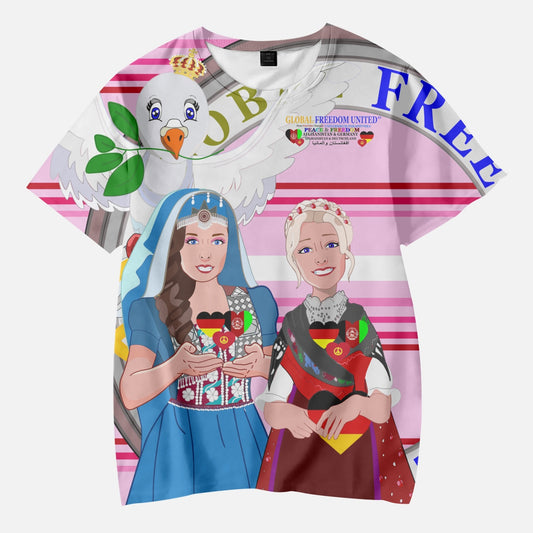 Short T-Shirts for Girls GLOBAL FREEDOM UNITED AFGHANISTAN & GERMANY V1 PINK 2
