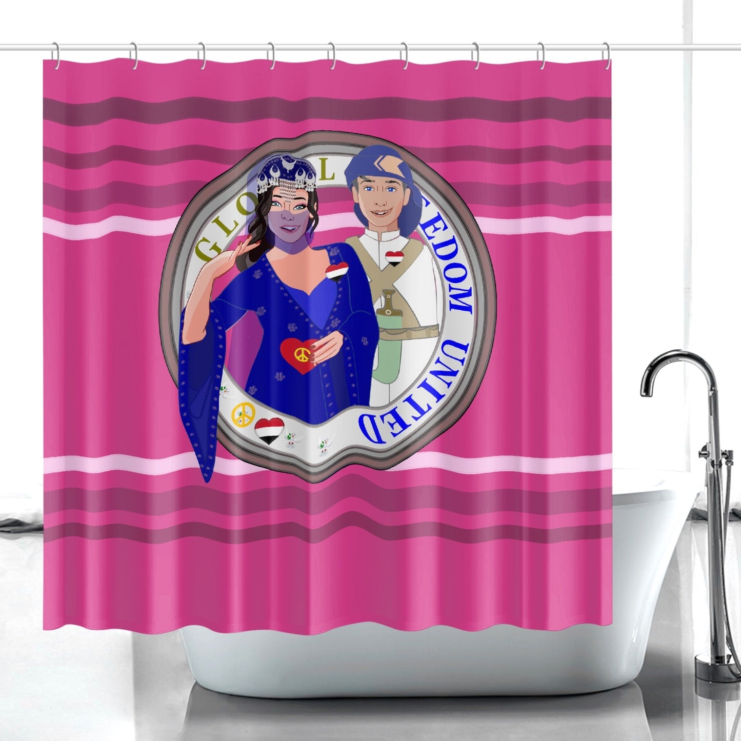 GLOBAL FREEDOM UNITED© Couple Yemen Pink2 - Quick-drying Shower Curtain