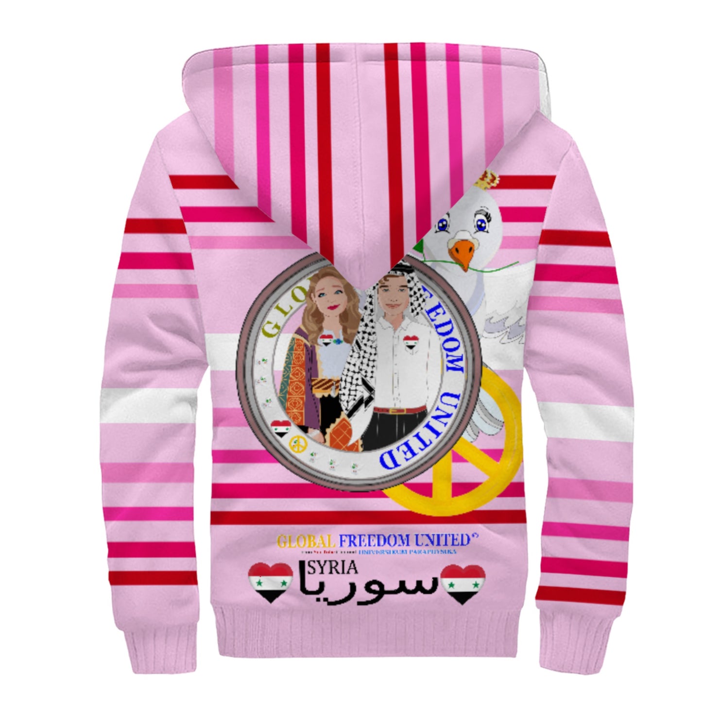 Plush Hoodie GLOBAL FREEDOM UNITED© Couple Syria Pink1