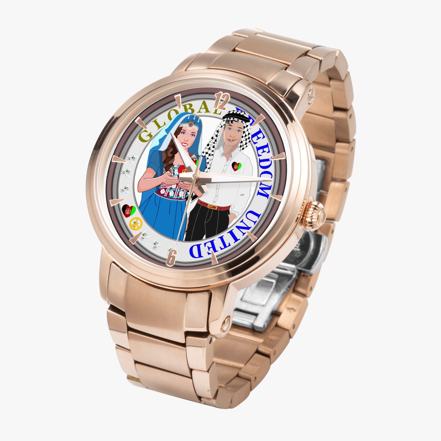 GLOBAL FREEDOM UNITED© Couple Afghanistan New Steel Strap Automatic Watch (With Indicators)