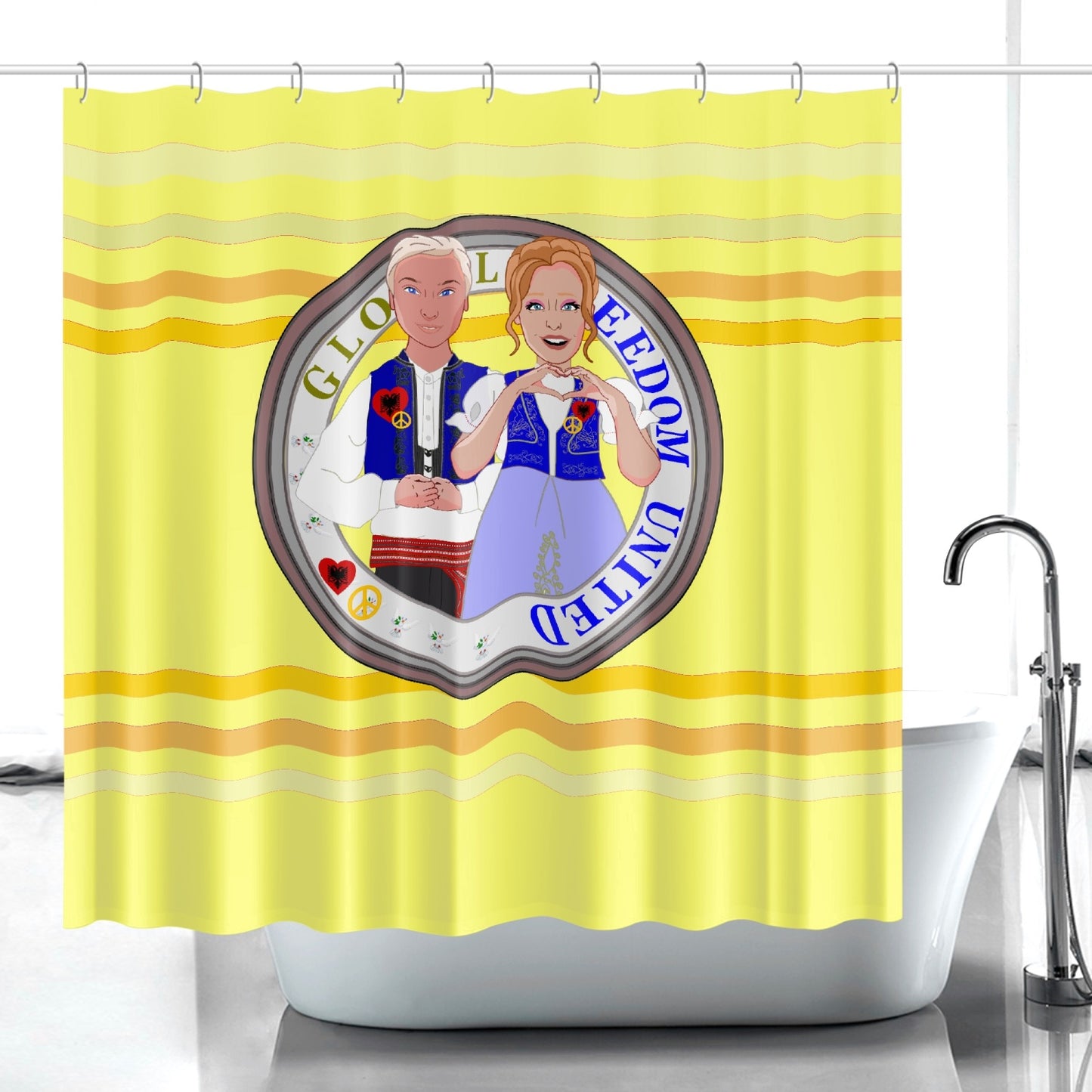 GLOBAL FREEDOM UNITED© Couple Albania Yellow Quick-drying Shower Curtain