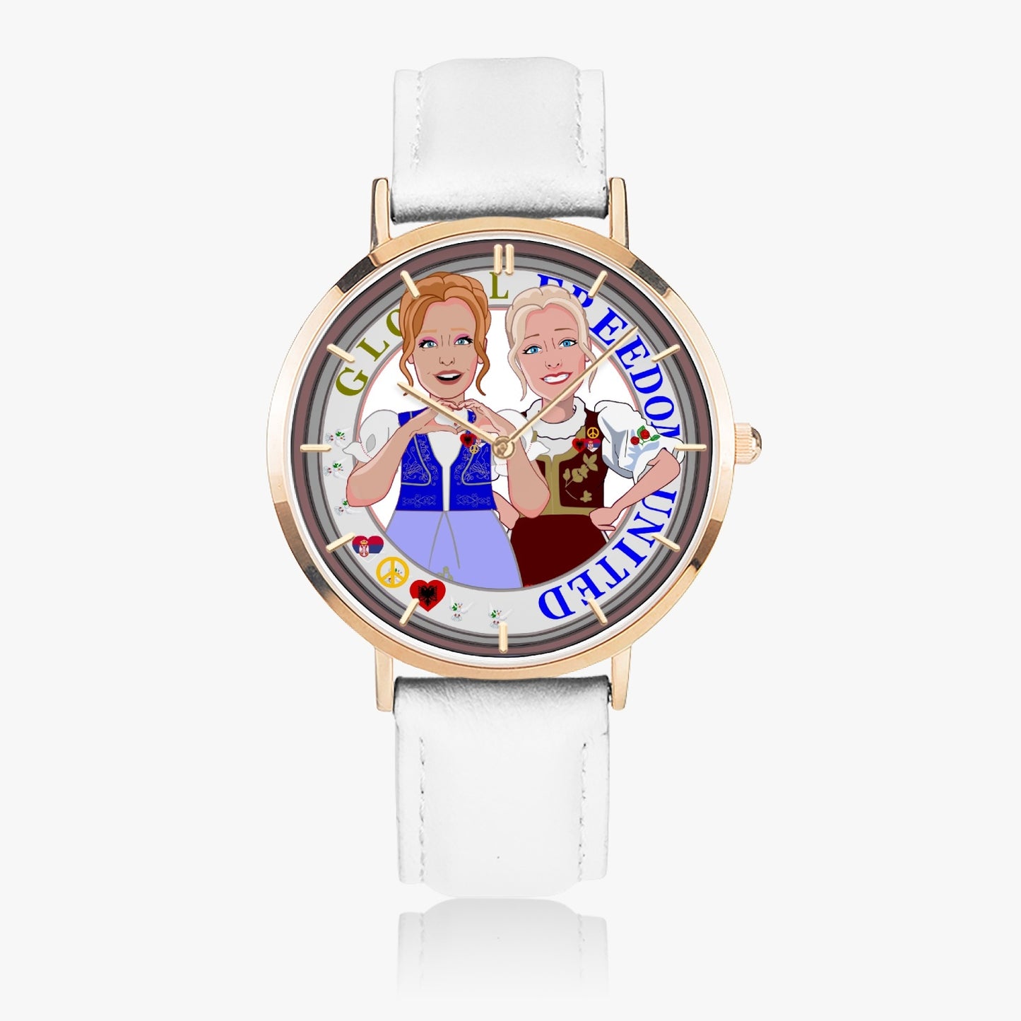 GLOBAL FREEDOM UNITED© Hot Selling Ultra-Thin Leather Strap Quartz Watch (Rose Gold With Indicators) Women Albania & Serbia