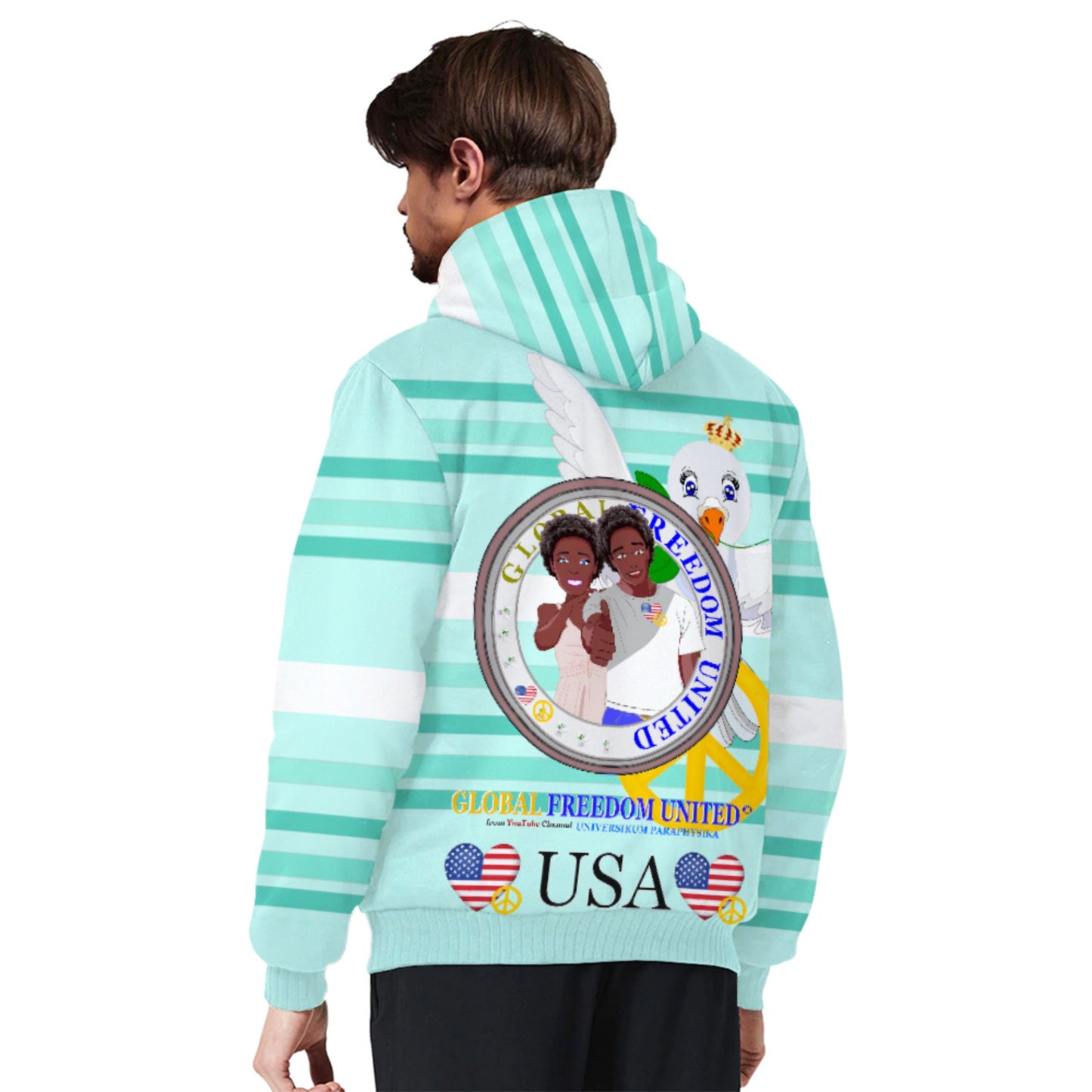 Plush Hoodie GLOBAL FREEDOM UNITED© Couple USA Afro American  Light Green