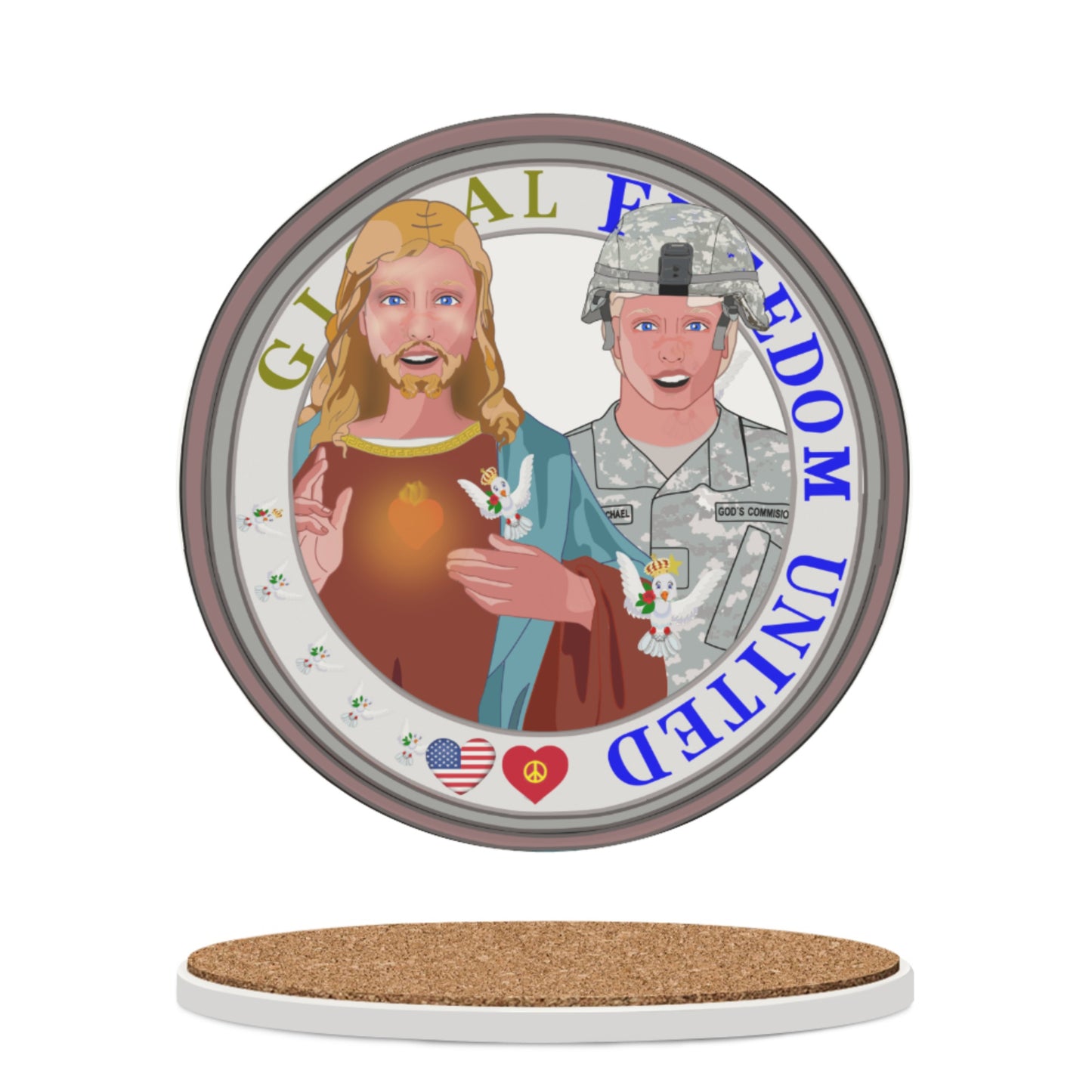 Ceramic Coasters GLOBAL FREEDOM UNITED© Jesus Is A Hero Veteran For Us American Soldiers
