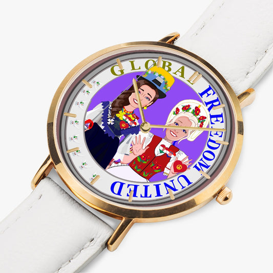 GLOBAL FREEDOM UNITED© Hot Selling Ultra-Thin Leather Strap Quartz Watch (Rose Gold With Indicators) Women Croatia & Hungary V1