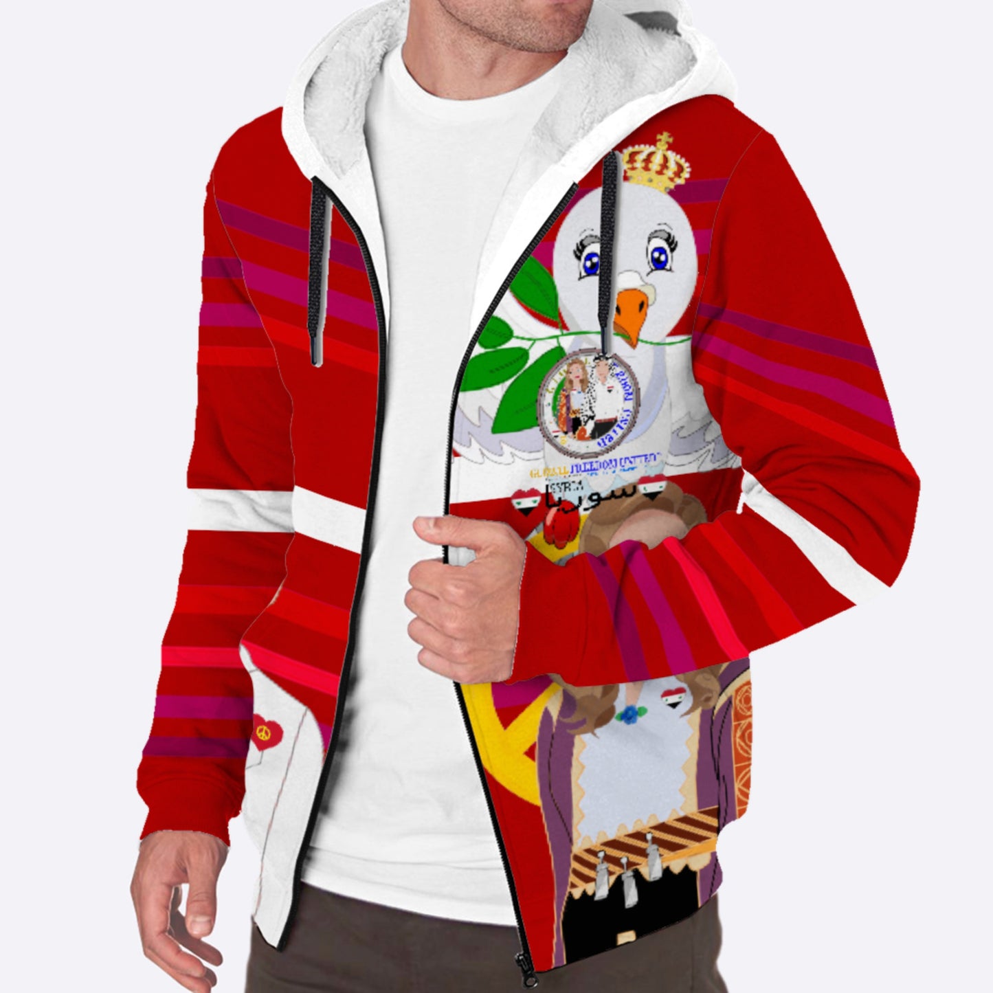 Plush Hoodie GLOBAL FREEDOM UNITED© Couple Syria Red