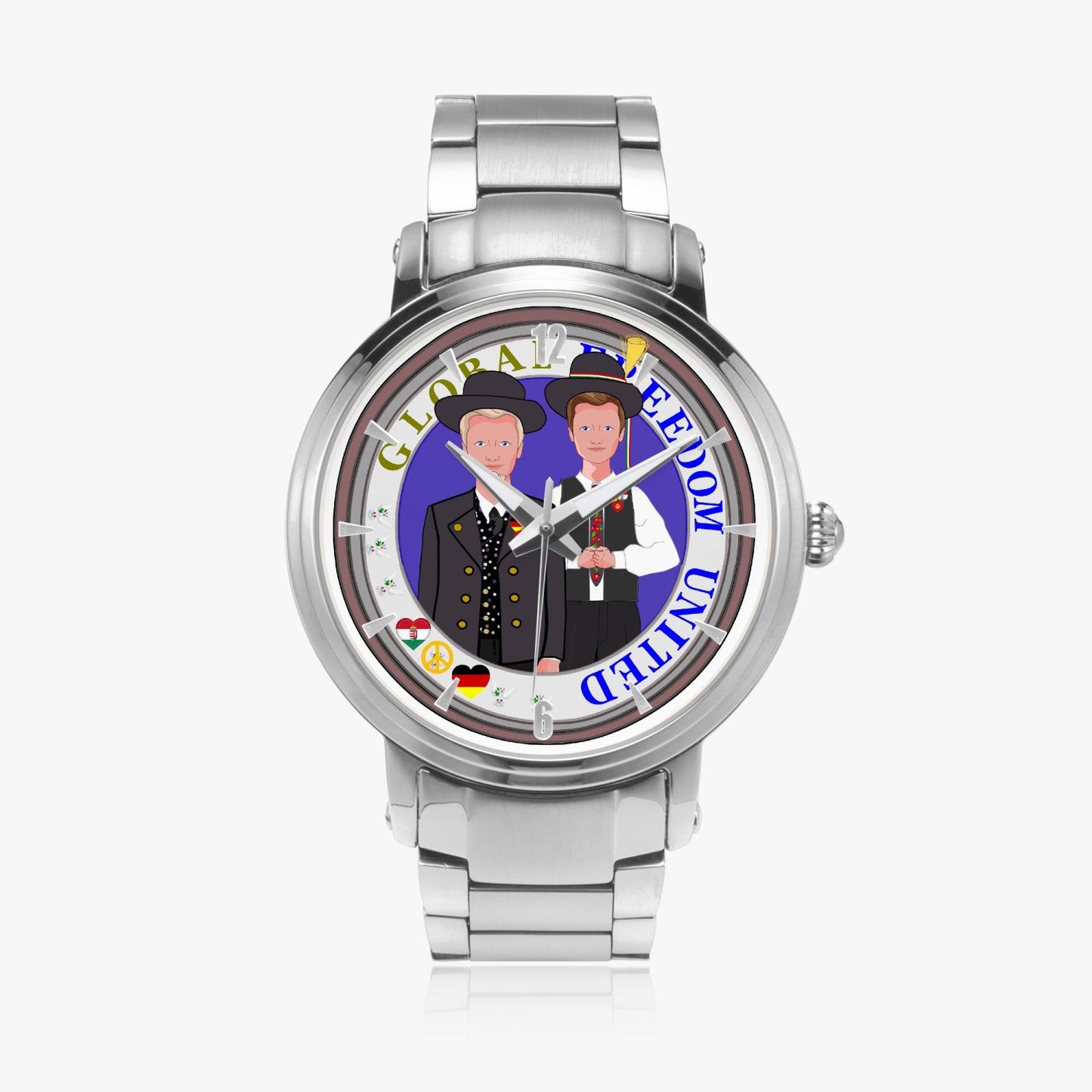 GLOBAL FREEDOM UNITED© New Steel Strap Automatic Watch (With Indicators) Men Germany & Hungary