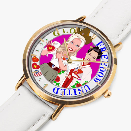GLOBAL FREEDOM UNITED© Hot Selling Ultra-Thin Leather Strap Quartz Watch (Rose Gold With Indicators) Women China & USA