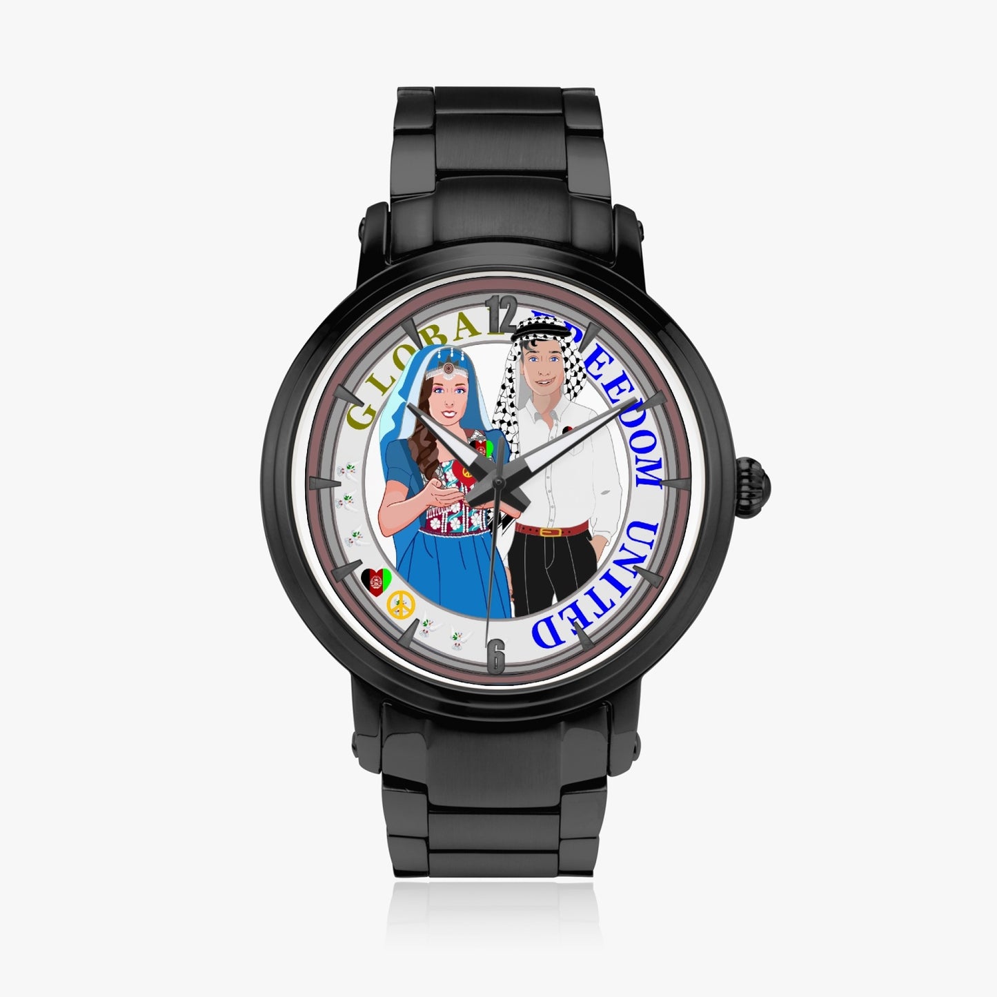 GLOBAL FREEDOM UNITED© Couple Afghanistan New Steel Strap Automatic Watch (With Indicators)