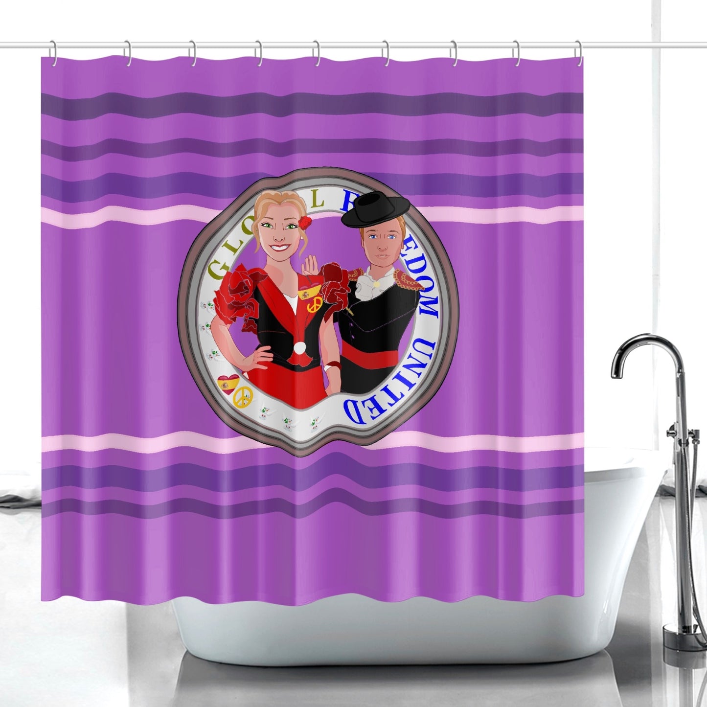 GLOBAL FREEDOM UNITED© Couple Spain Lilac Quick-drying Shower Curtain