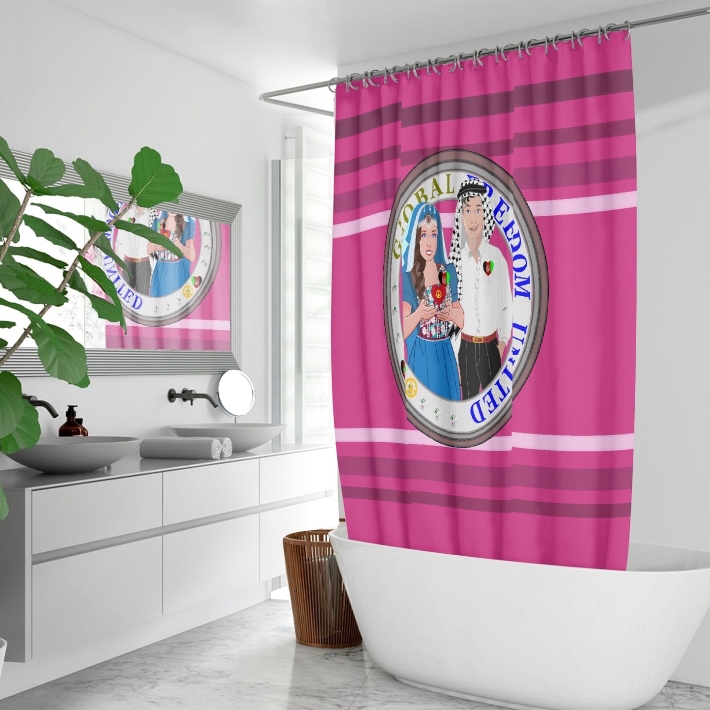 GLOBAL FREEDOM UNITED© Couple Afghanistan Pink2 Quick-drying Shower Curtain