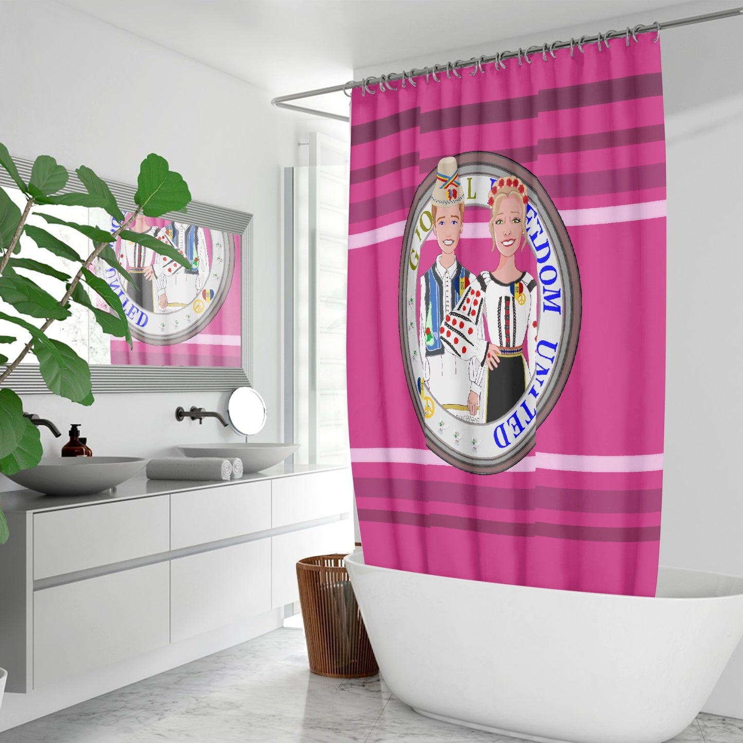 GLOBAL FREEDOM UNITED© Couple Romania Pink2 - Quick-drying Shower Curtain