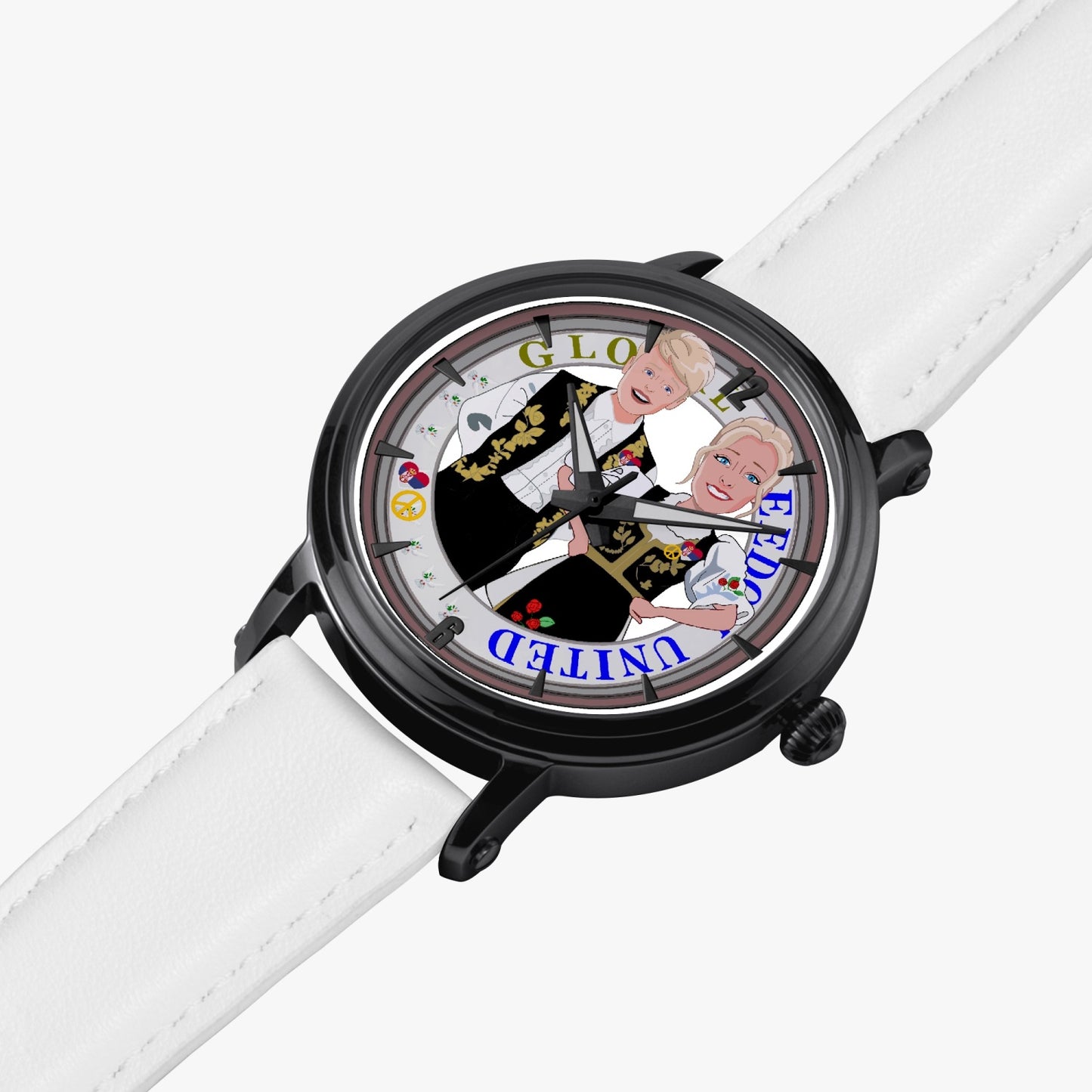 46mm Unisex Automatic Watch(Black) GLOBAL FREEDOM UNITED© COUPLE EDITION SERBIA BLACK