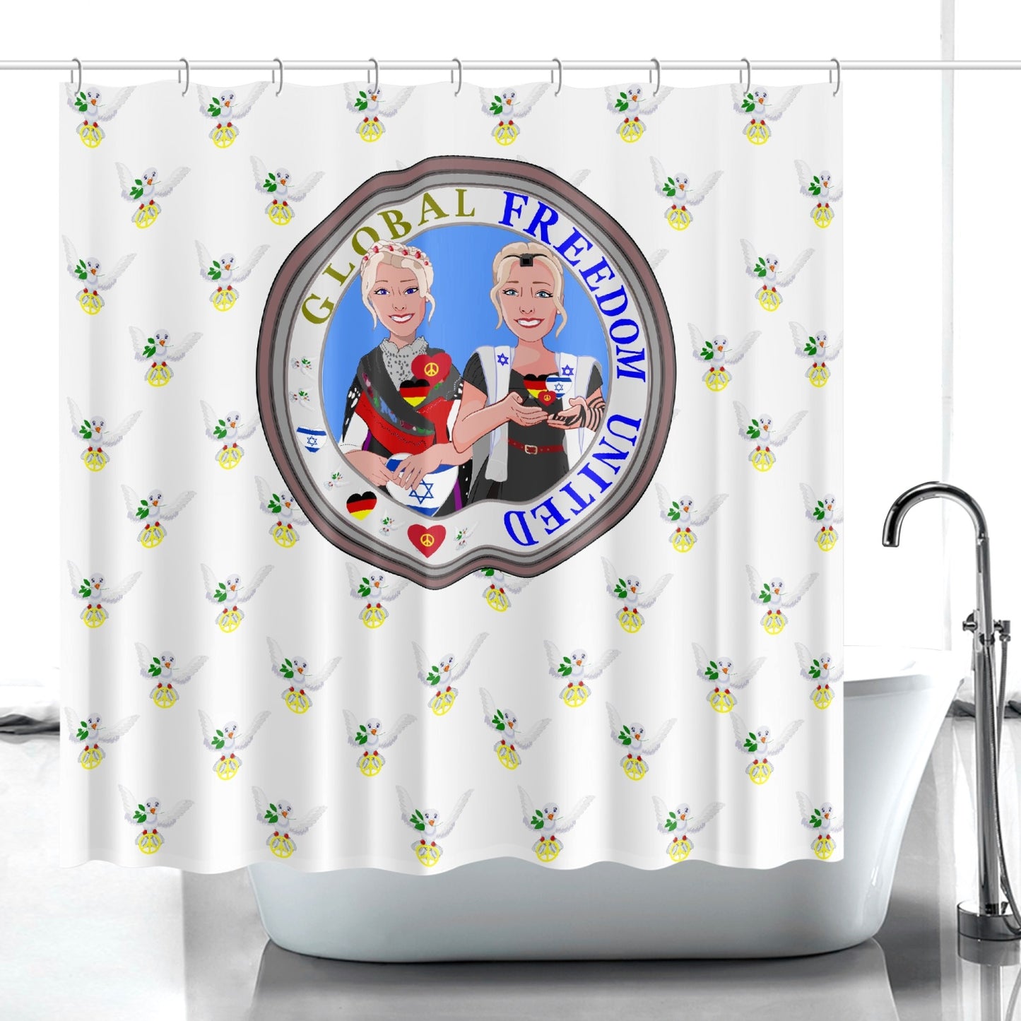 GLOBAL FREEDOM UNITED© WOMEN ISRAEL & GERMANY WIGHT Quick-drying Shower Curtain