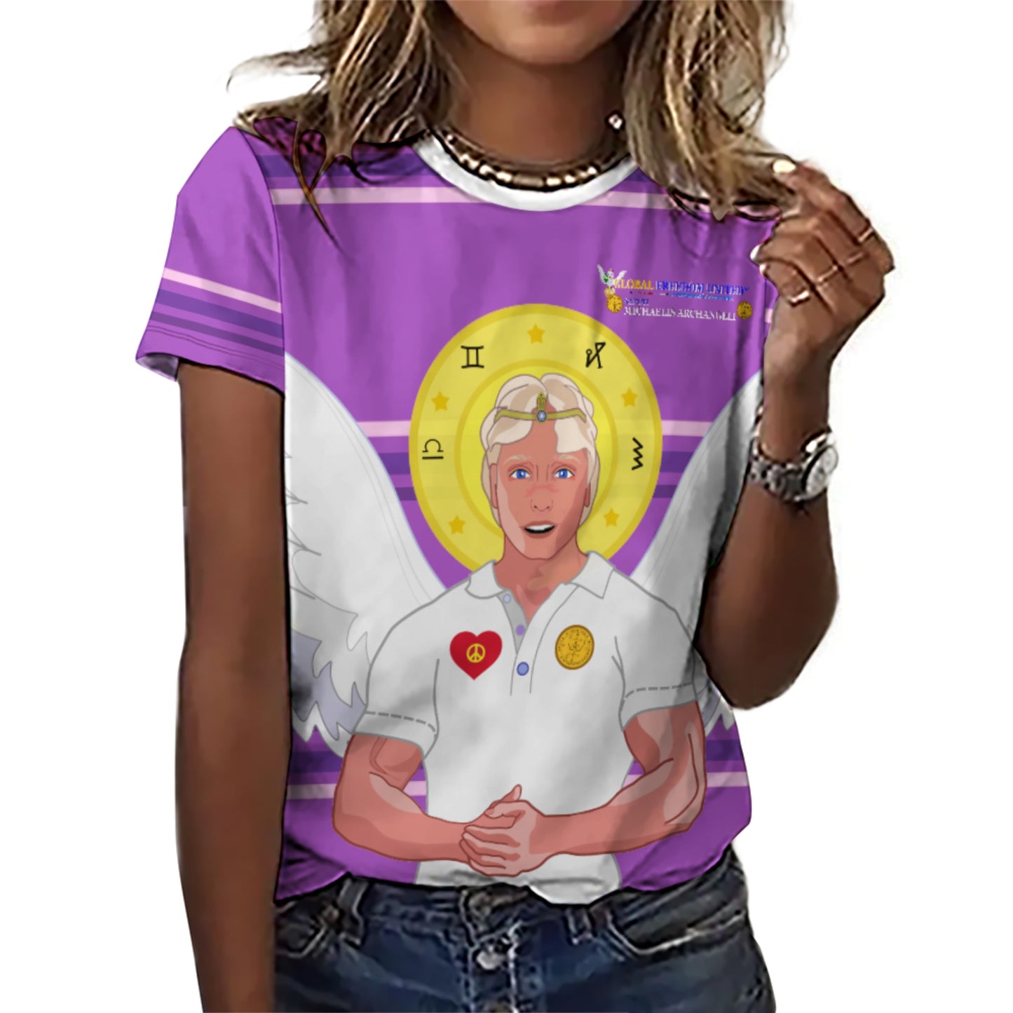 Women´s T-shirt  Global Freedom United© Archangel Michael In Latin V2 Lilac