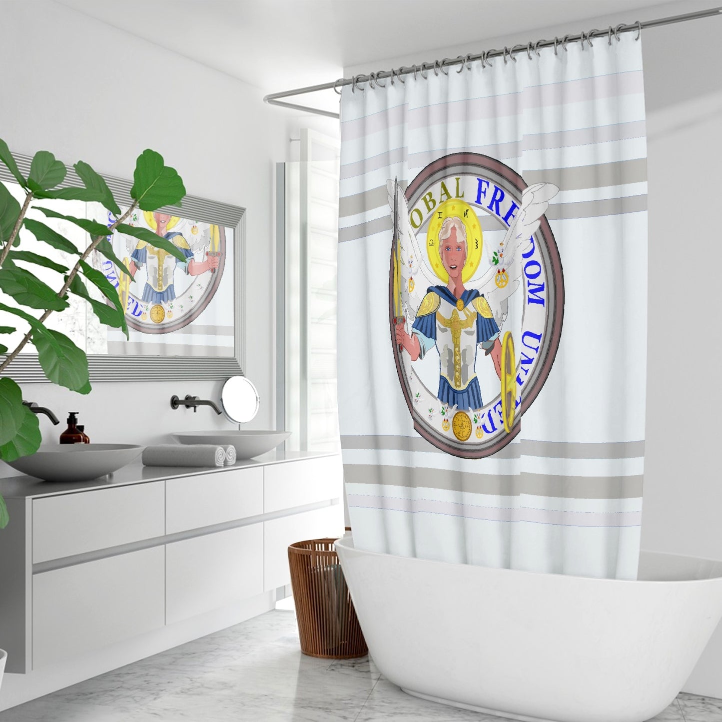 Quick-drying Shower Curtain GLOBAL FREEDOM UNITED© Archangel Michael Version 1 Wight