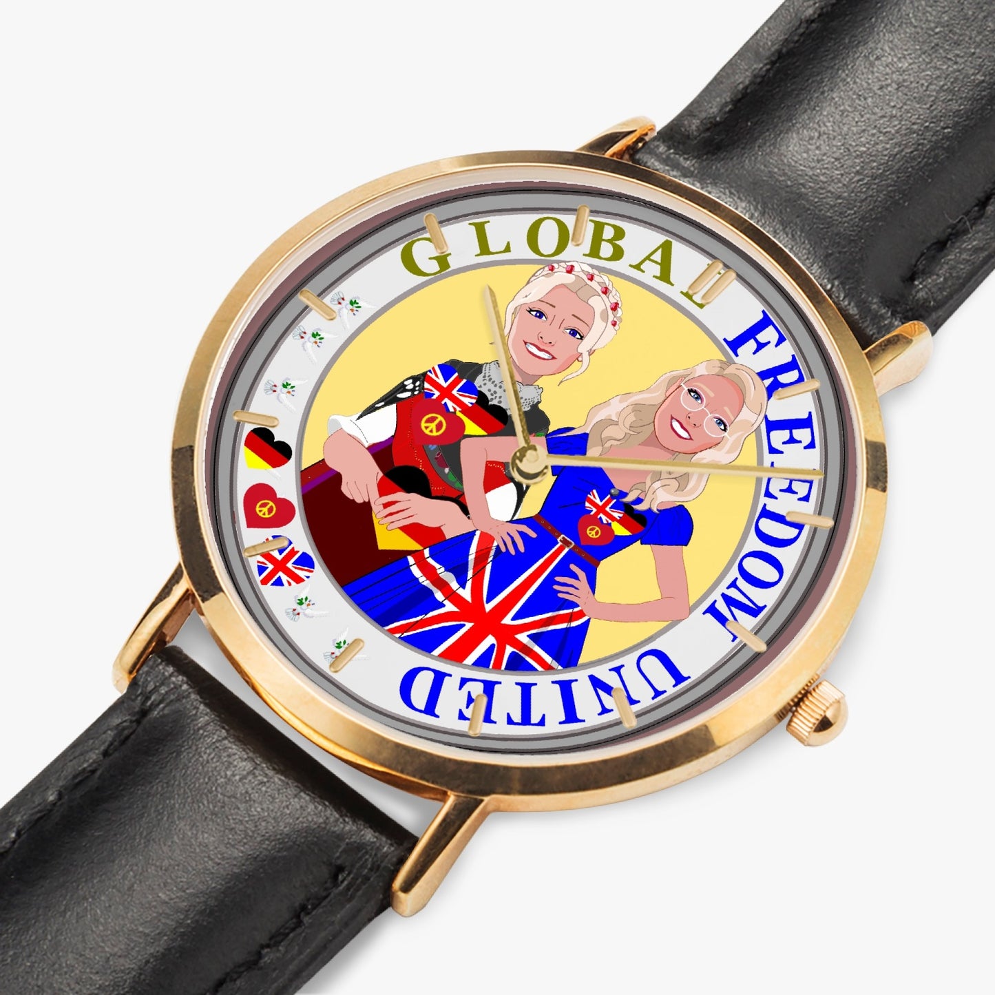 GLOBAL FREEDOM UNITED© Hot Selling Ultra-Thin Leather Strap Quartz Watch (Rose Gold With Indicators) Women England & Germany