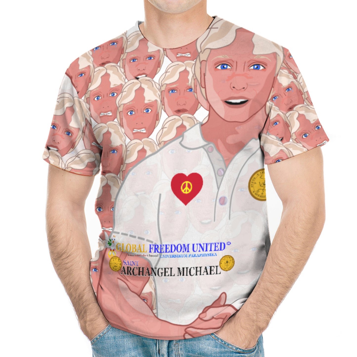 Men´s T-shirt Global Freedom United Archangel Michael Faces English