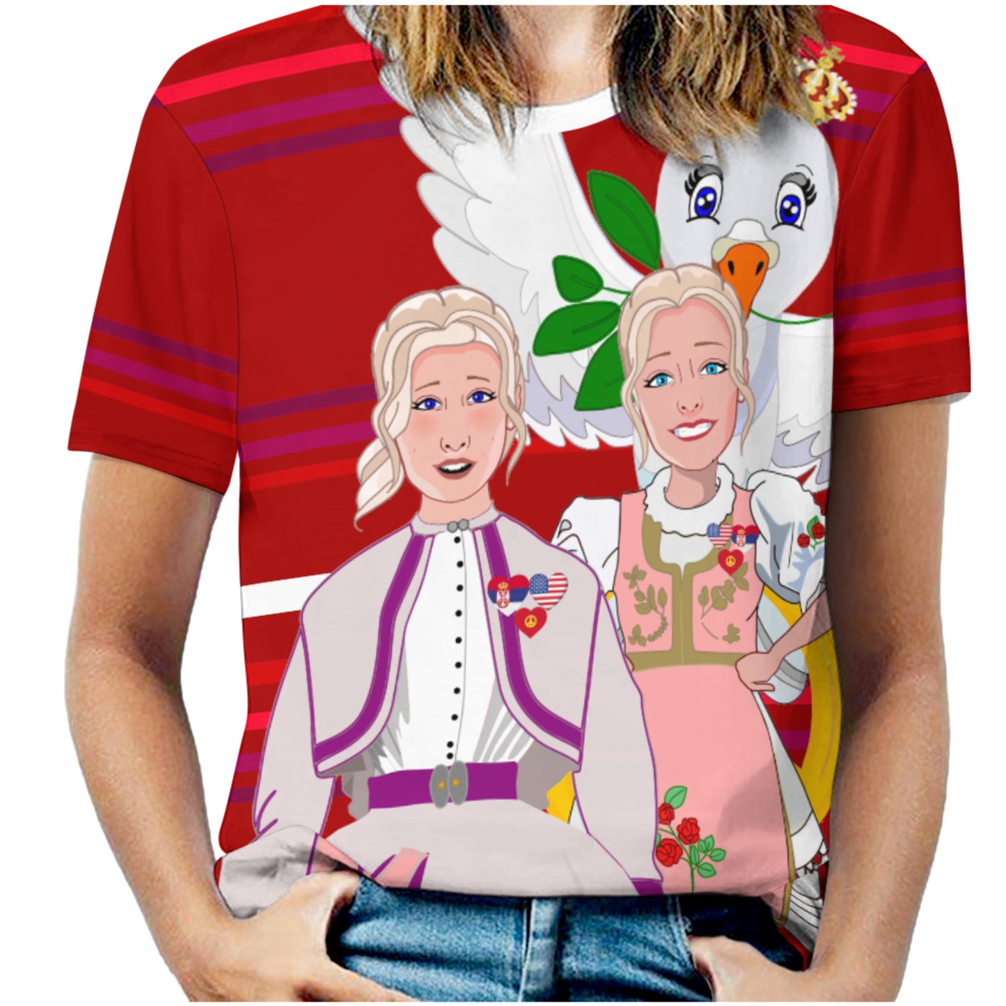 Women´s T-shirt 3 GLOBAL FREEDOM UNITED© Women Serbia & USA Red