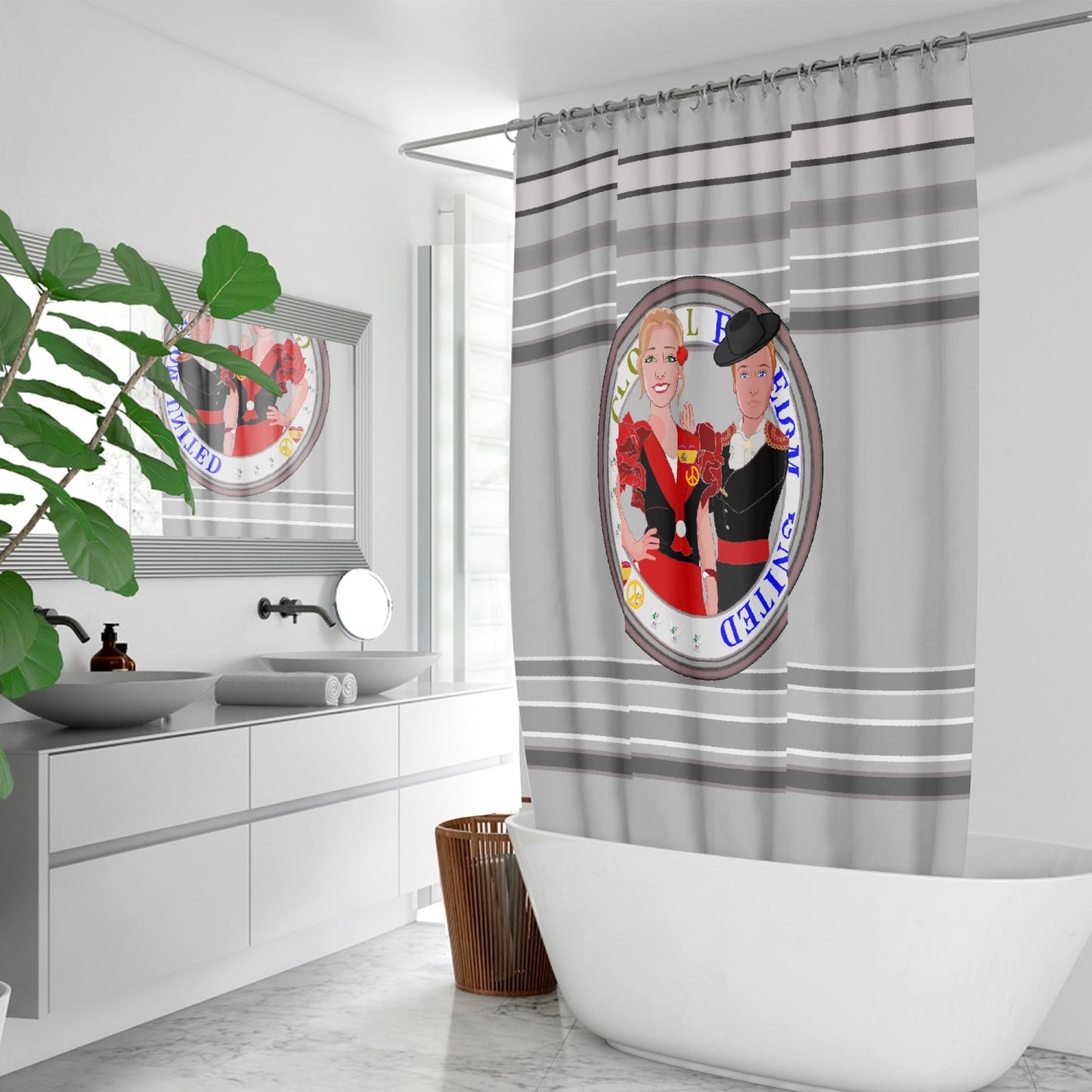 GLOBAL FREEDOM UNITED© Couple Spain grey Quick-drying Shower Curtain
