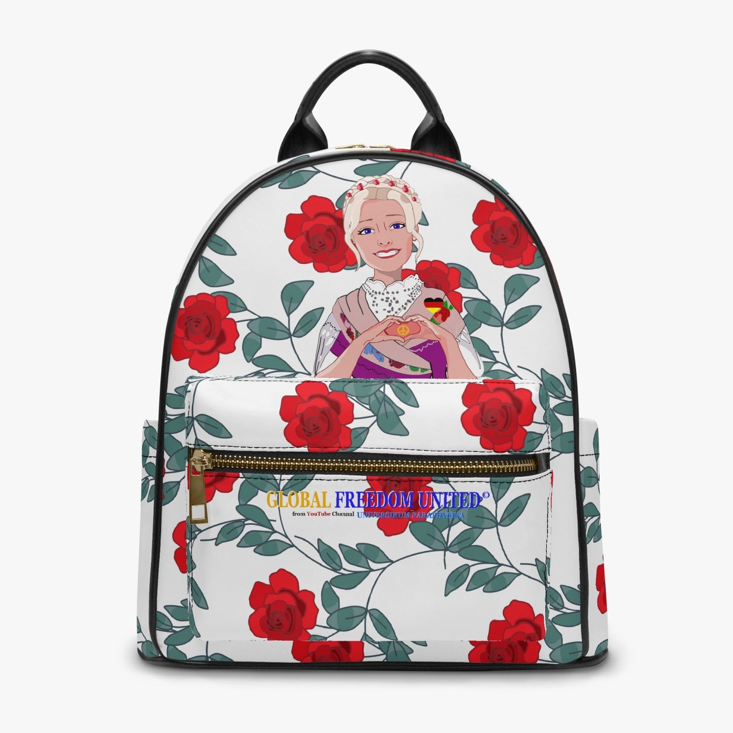 All Over Printed PU Backpack GLOBAL FREEDOM UNITED© Couple Germany Skarabeus Beetle Women  Red