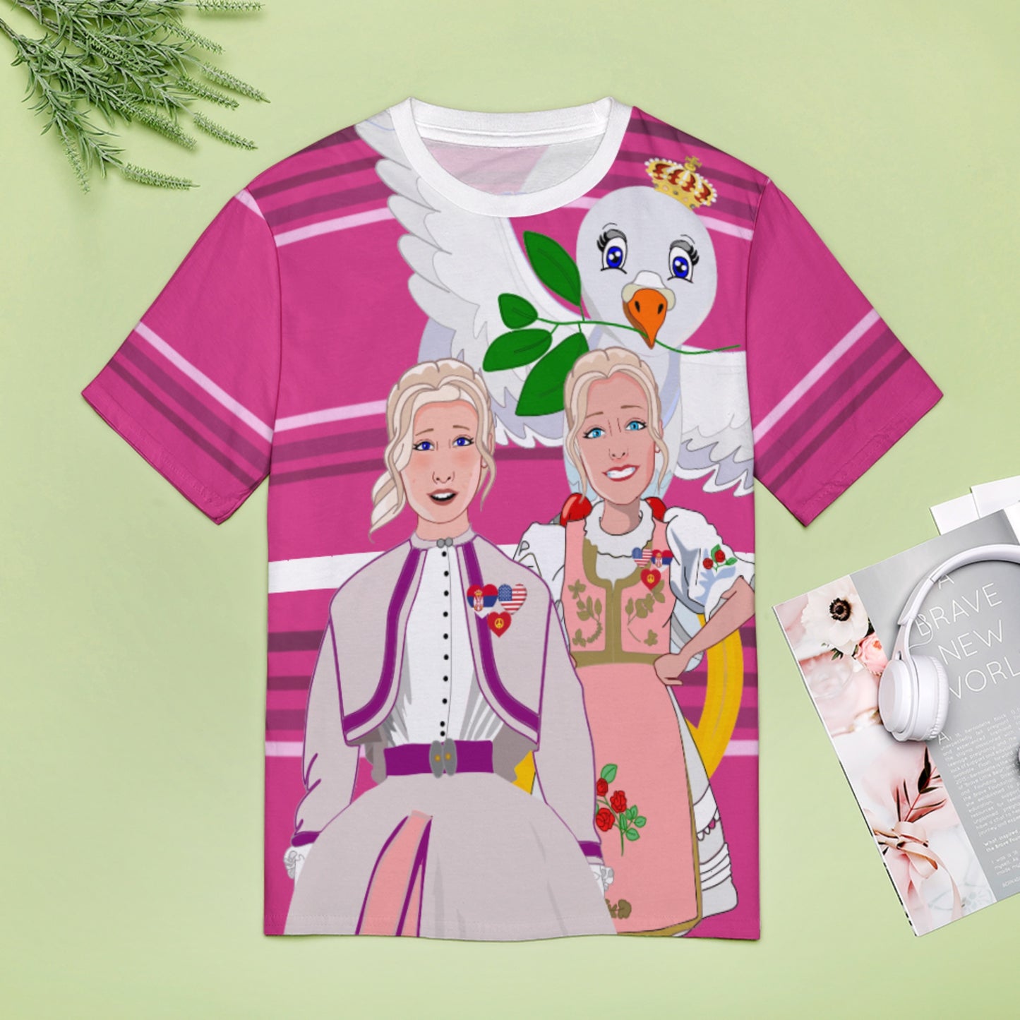 Women´s T-shirt 3 GLOBAL FREEDOM UNITED© Women Serbia & USA Pink2