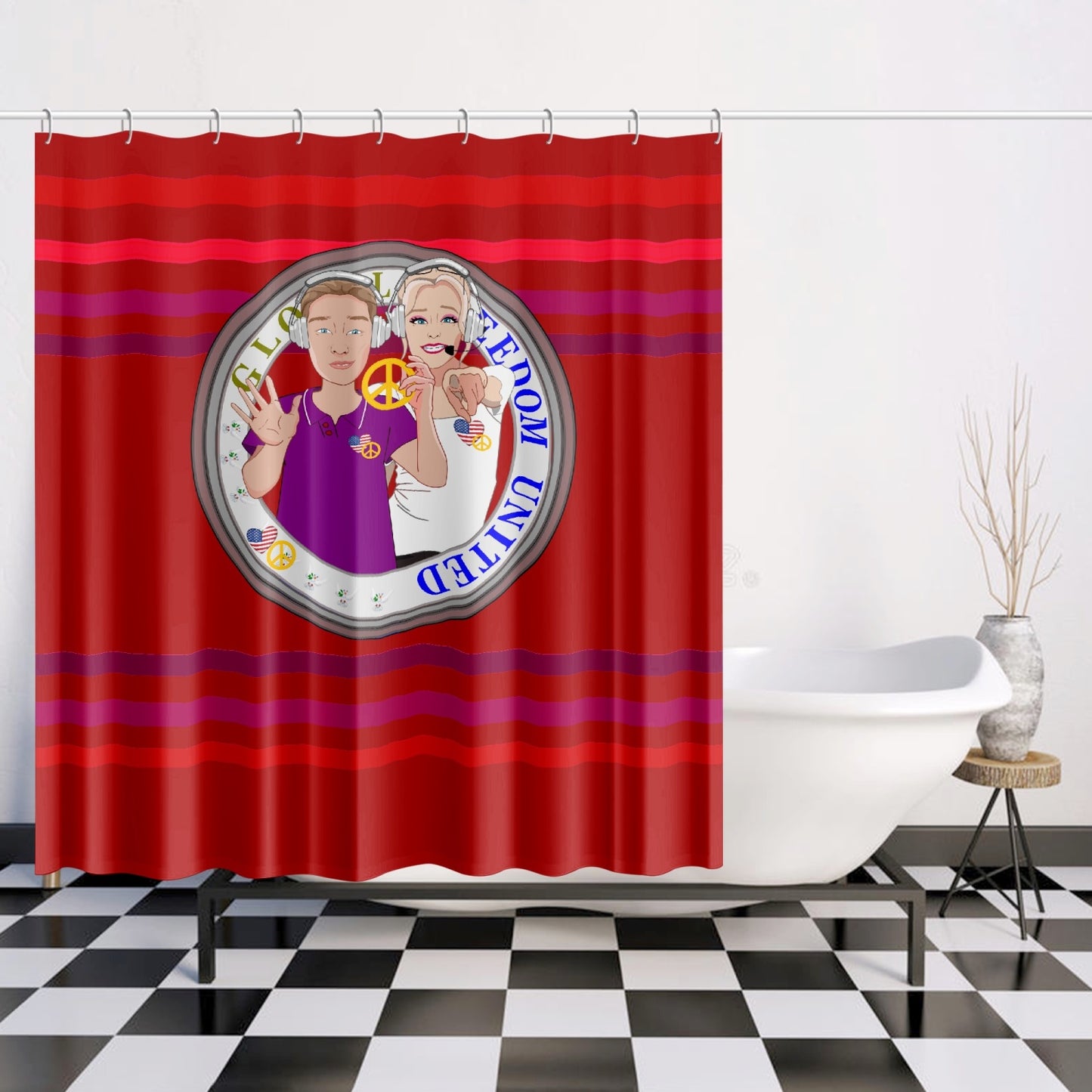 Quick-drying Shower Curtain GLOBAL FREEDOM UNITED© Couple USA Wight American Red