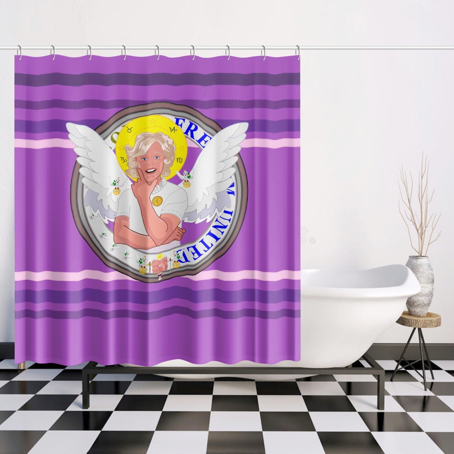 Quick-drying Shower Curtain GLOBAL FREEDOM UNITED© ARCHANGEL GABRIEL Lilac