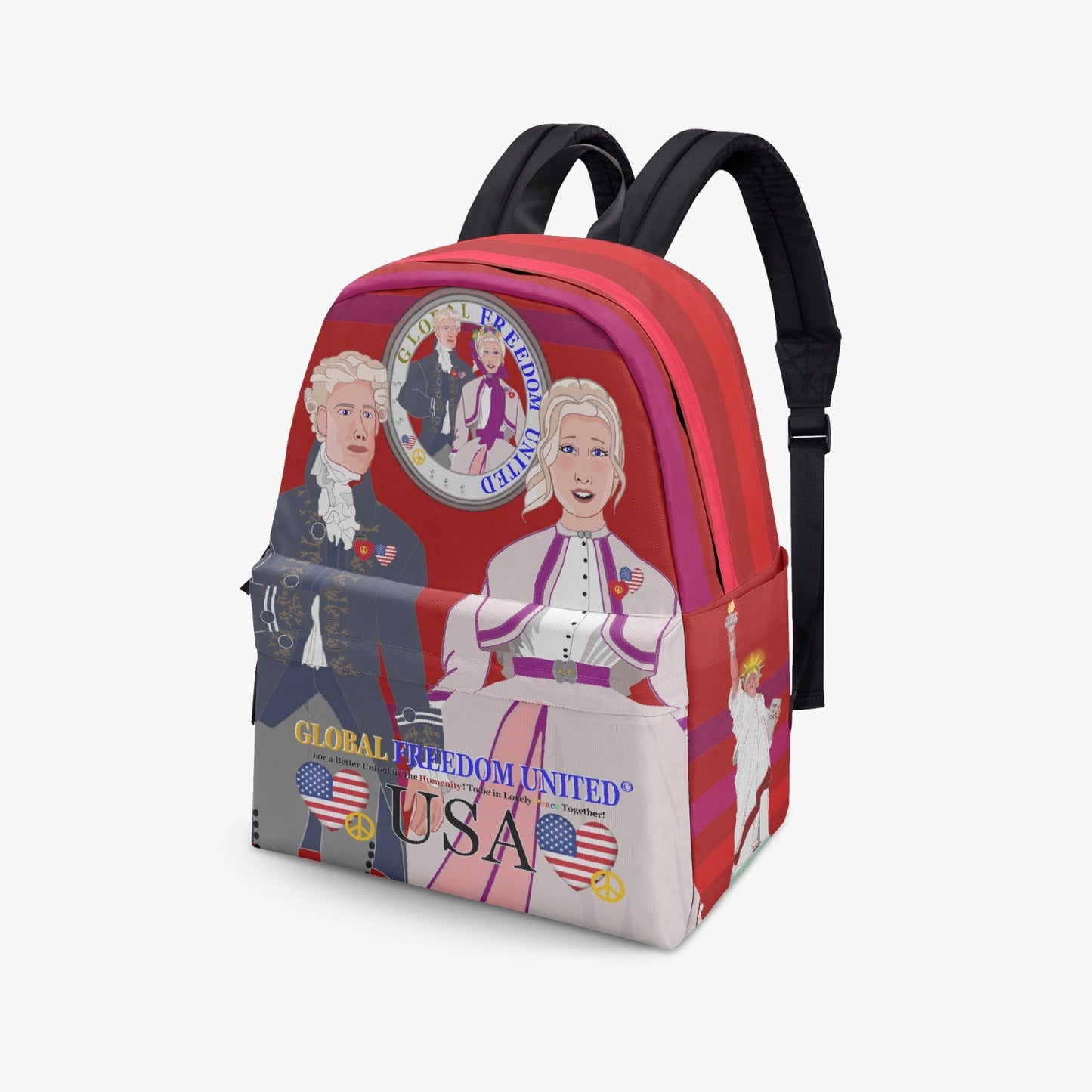 GLOBAL FREEDOM UNITED© Couple USA Georg Washington Red - All-over-print Canvas Backpack