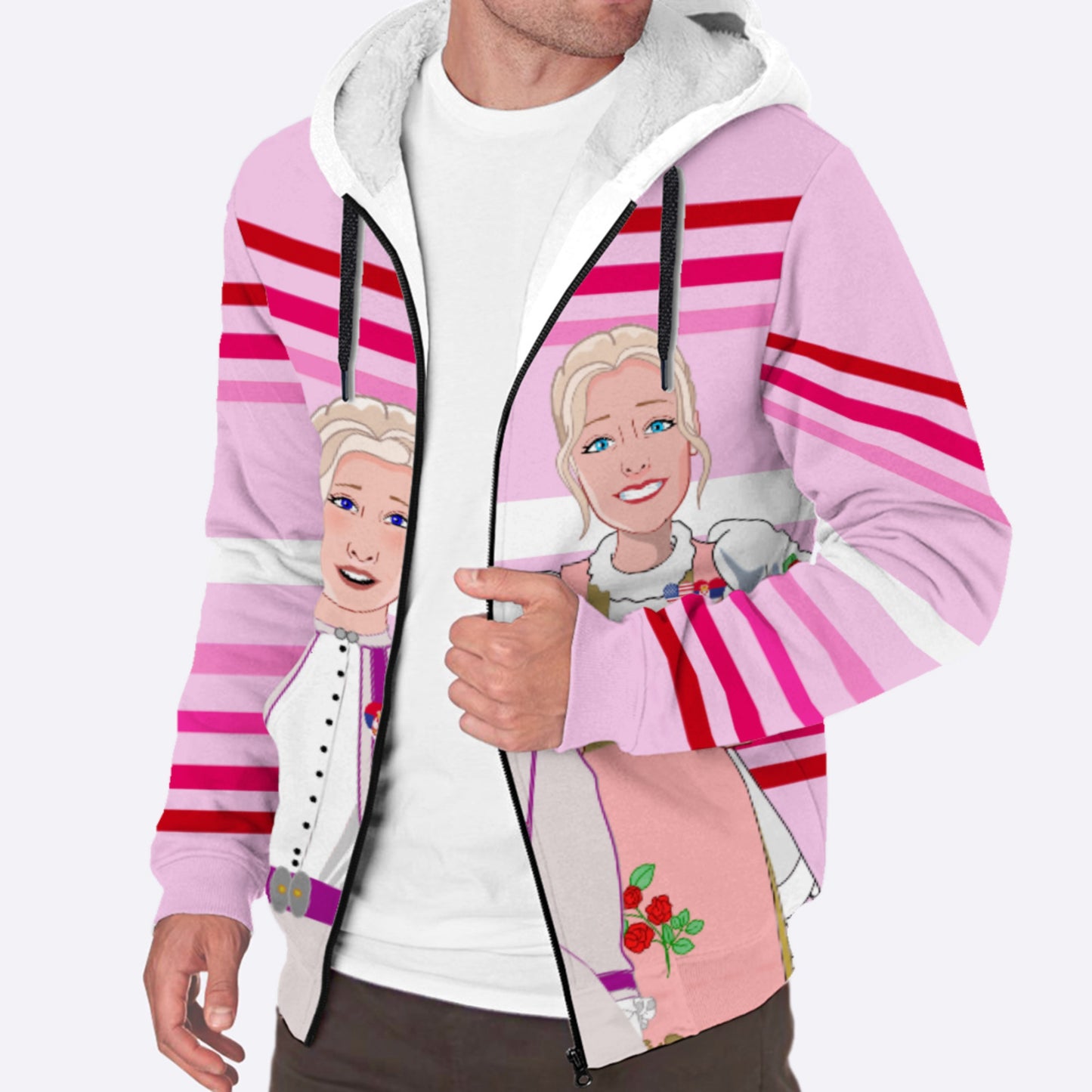 Plush Hoodie GLOBAL FREEDOM UNITED© Women Serbia & USA Pink1