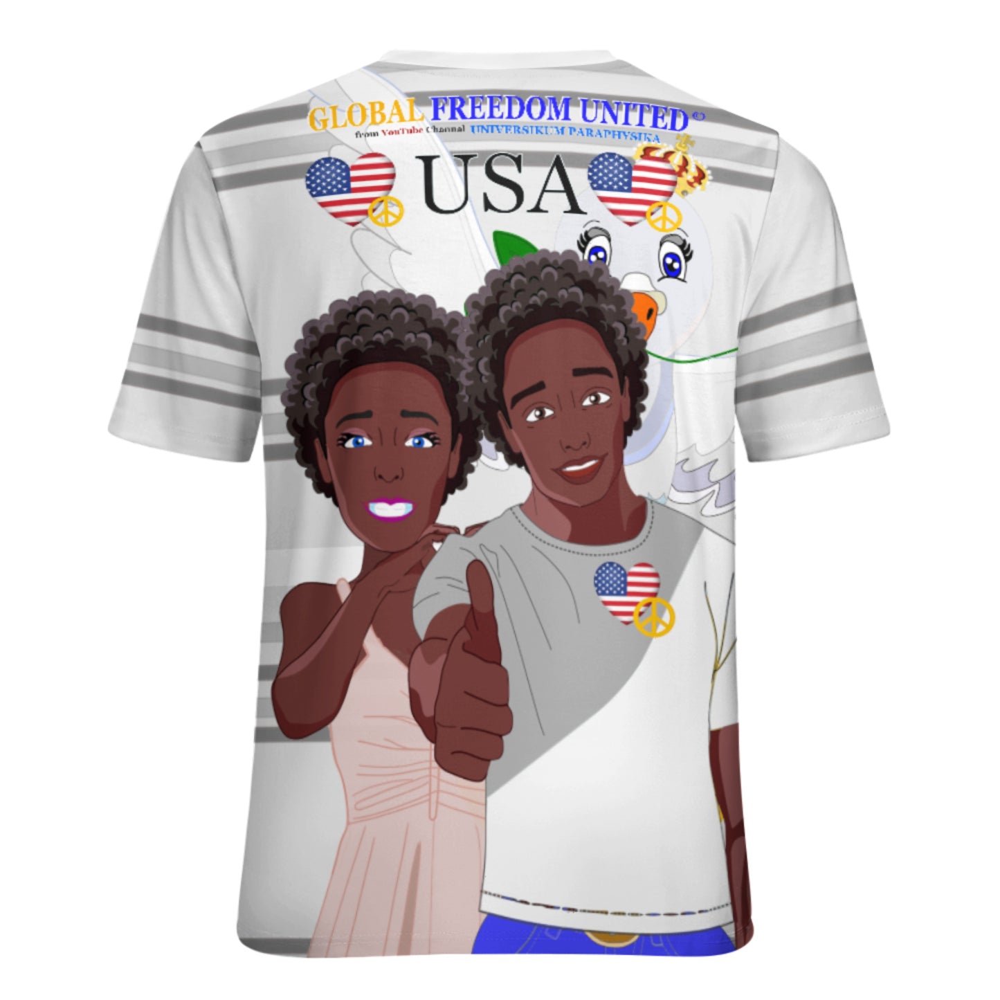 Women´s T-shirt 2 GLOBAL FREEDOM UNITED© Couple USA Afro American Grey