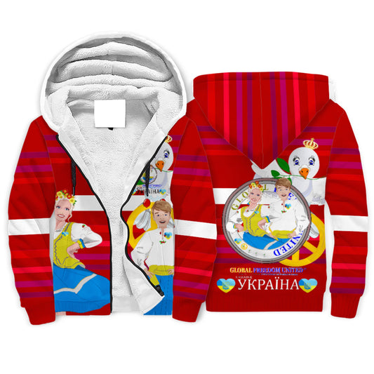 Plush Hoodie GLOBAL FREEDOM UNITED© Couple Ukrain Red