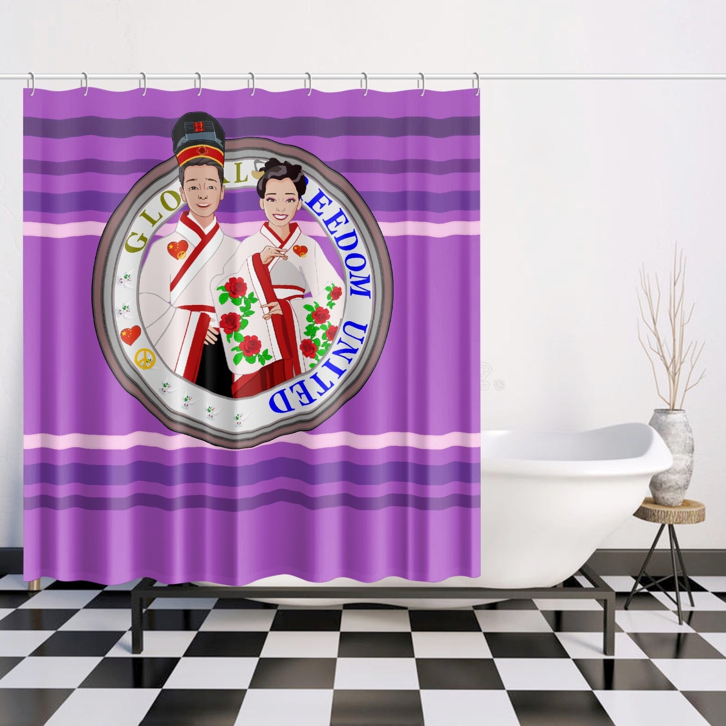 GLOBAL FREEDOM UNITED© Couple China Lilac - Quick-drying Shower Curtain