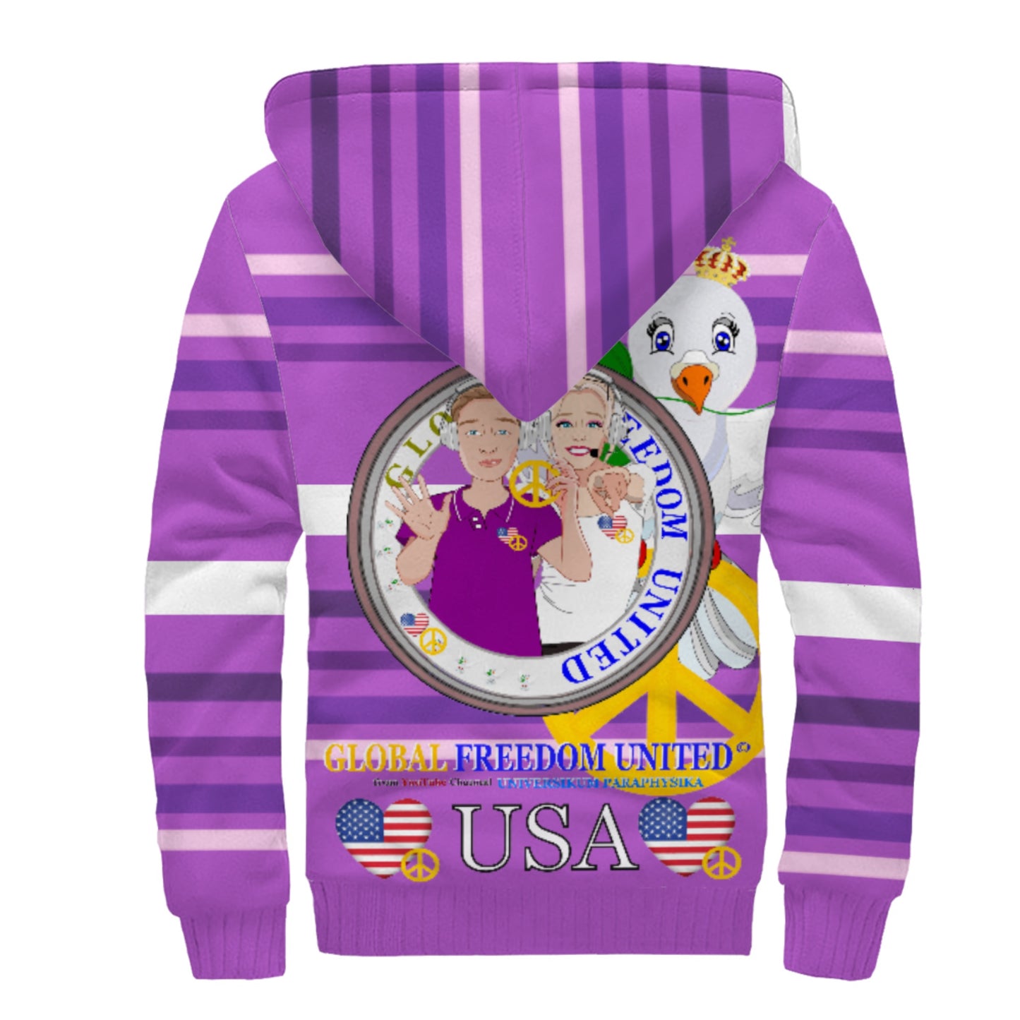 Plush Hoodie GLOBAL FREEDOM UNITED© Couple USA Wight American Lilac