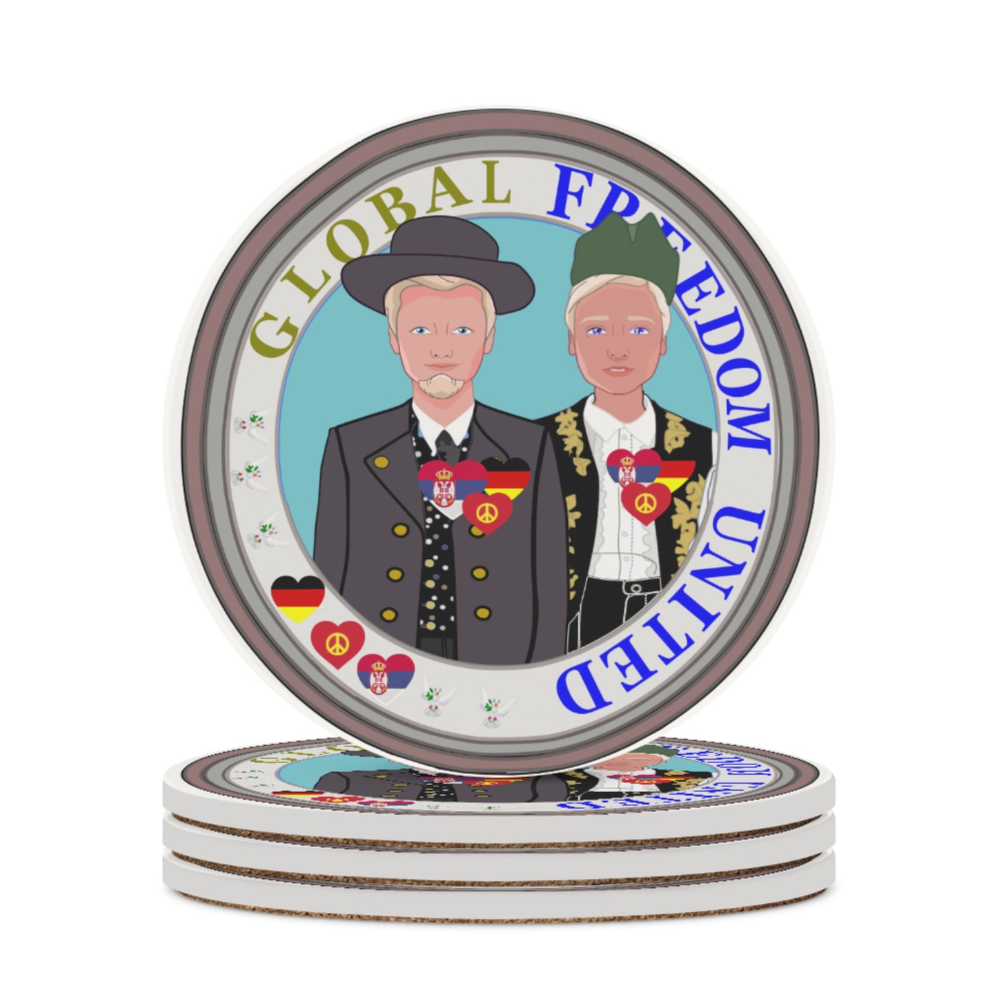 Ceramic Coasters GLOBAL FREEDOM UNITED© Men Serbia & Germany V1