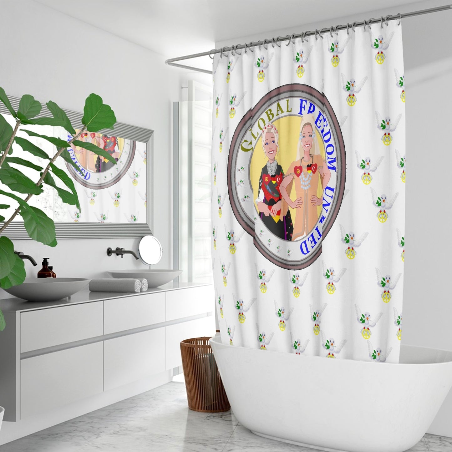 GLOBAL FREEDOM UNITED WOMEN TURKEY & GERMANY OLD PEACE WIGHT Quick-drying Shower Curtain