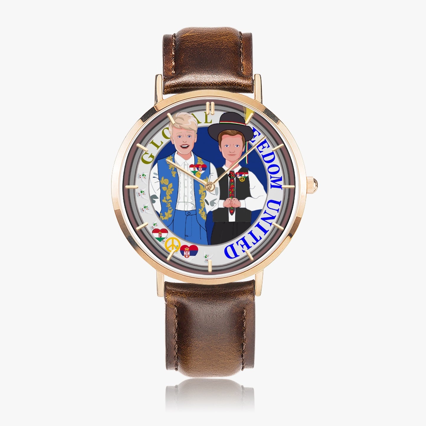 Hot Selling Ultra-Thin Leather Strap Quartz Watch (Rose Gold With Indicators) GLOBAL FREEDOM UNITED© MEN SERBIA & HUNGARY